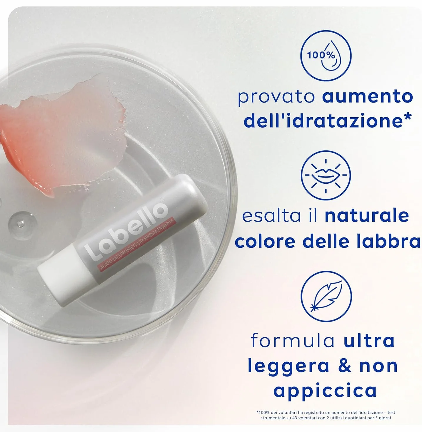 Labello Acido Ialuronico Lip Hydratation Plus Rosé 5.2g Burrocacao labbra ultra-leggero Balsamo labbra idratazione 24 ore