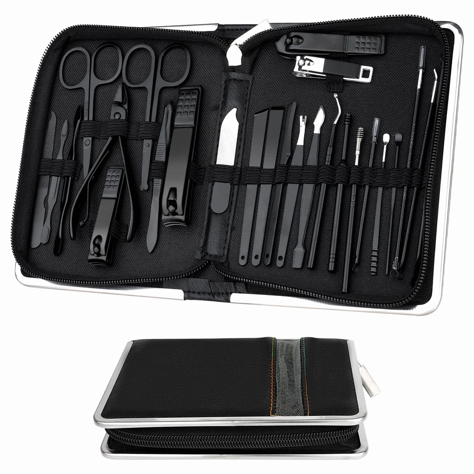 Set Manicure Professionale 26 Pezzi Tagliaunghie Pedicure Donna Uomo Nero