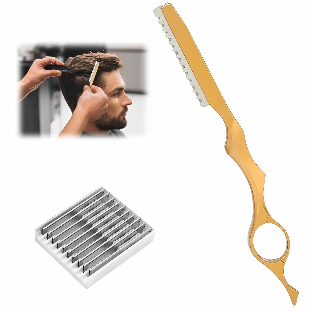1 Set Rasaio Da Parrucchiere Attrezzo Per Taglio Capelli Forbici Da Parrucchiere Rasaio Pettine Con 10 Lame Acciaio Inossidabile Per Salon E Uso Domestico Or