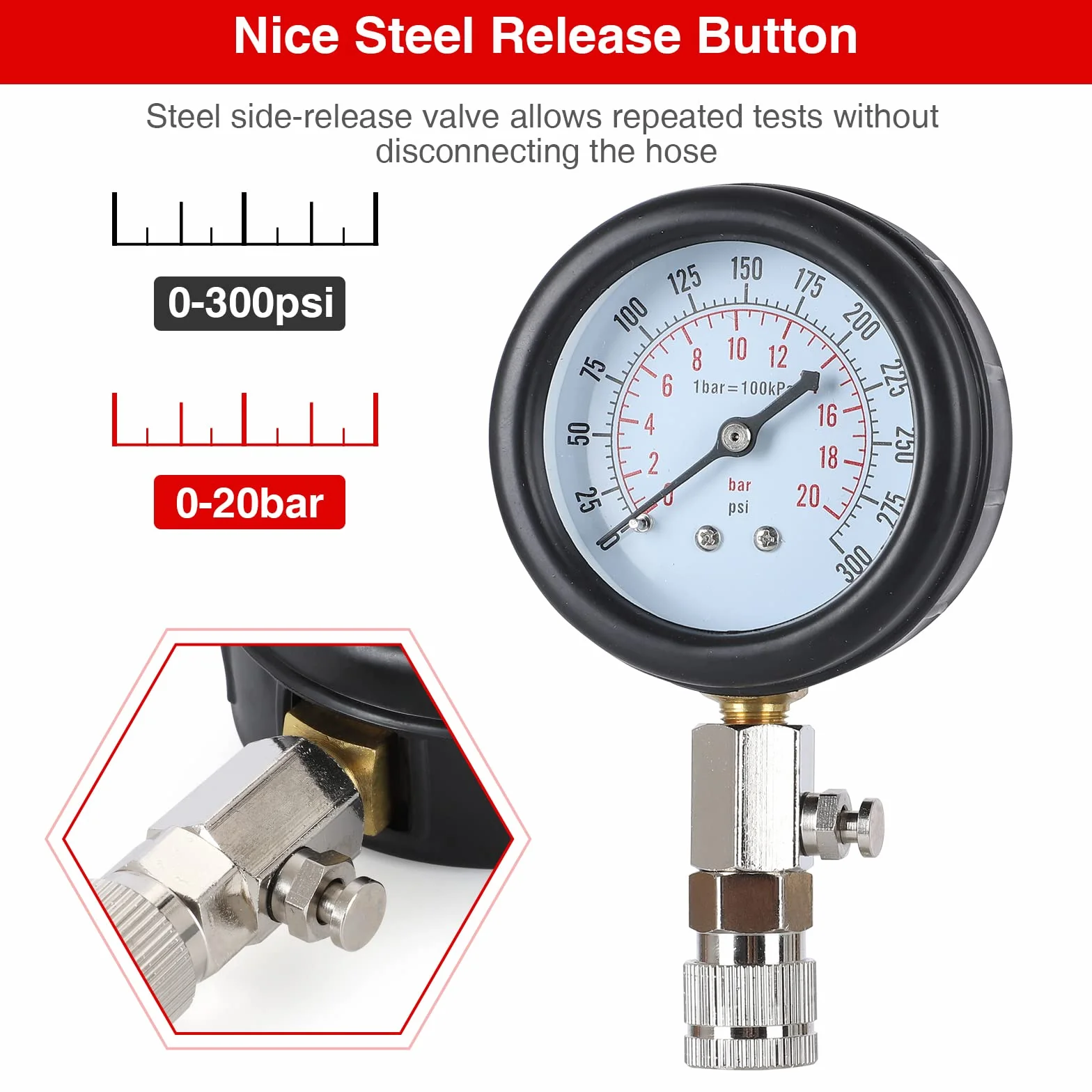 Tester di Compressione Manometro per Moto Auto Motore Fuoribordo Benzina