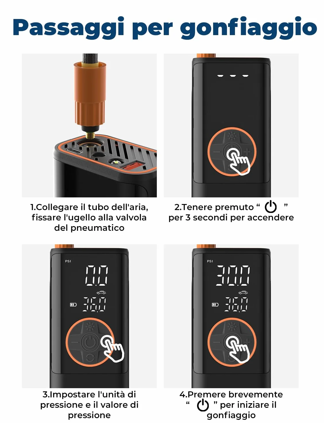 Oasser Compressore Aria Portatile 150PSI 6000mAh Doppio Schermo LCD Spegnimento Automatico Torcia LED