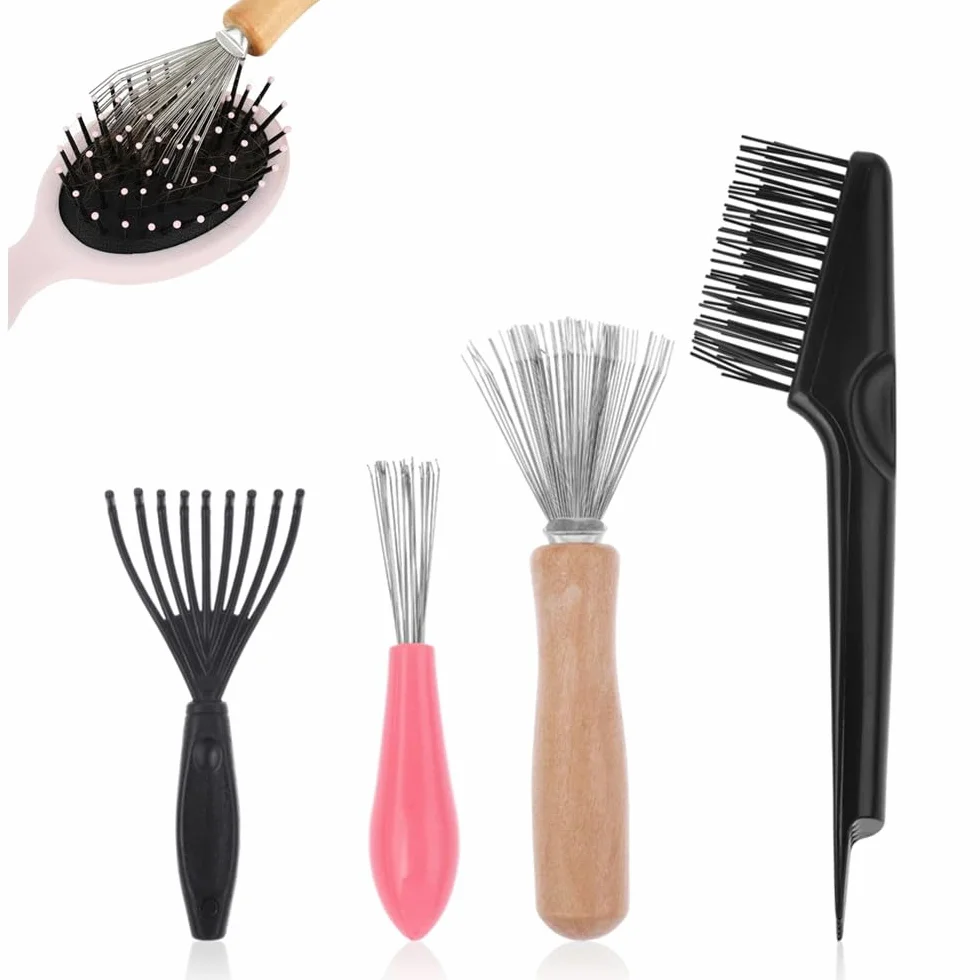 Spazzola per Capelli Pettine di Pulizia 4 Pezzi Mini Strumento Rimuovere Capelli Polvere Sporco