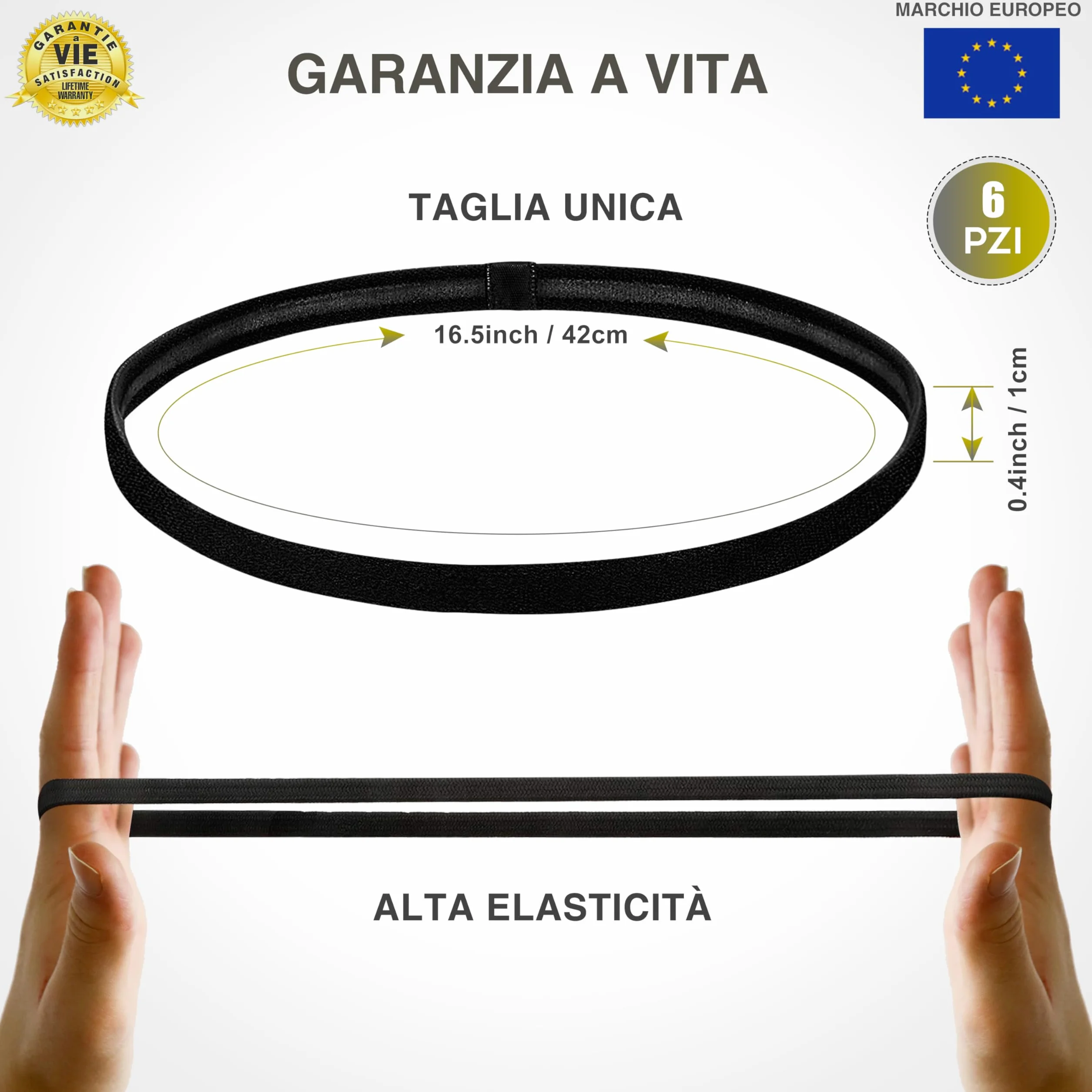 Fascia Elastica per Capelli |20CMX9MM|✮GARANZIA A VITA✮ - 4/6/8/10 Fascette Elastiche per lo Sport, Interno in Silicone Antiscivolo - Allungabile Fino a 70cm - Fascetta Fitness per Uomo e Donna
