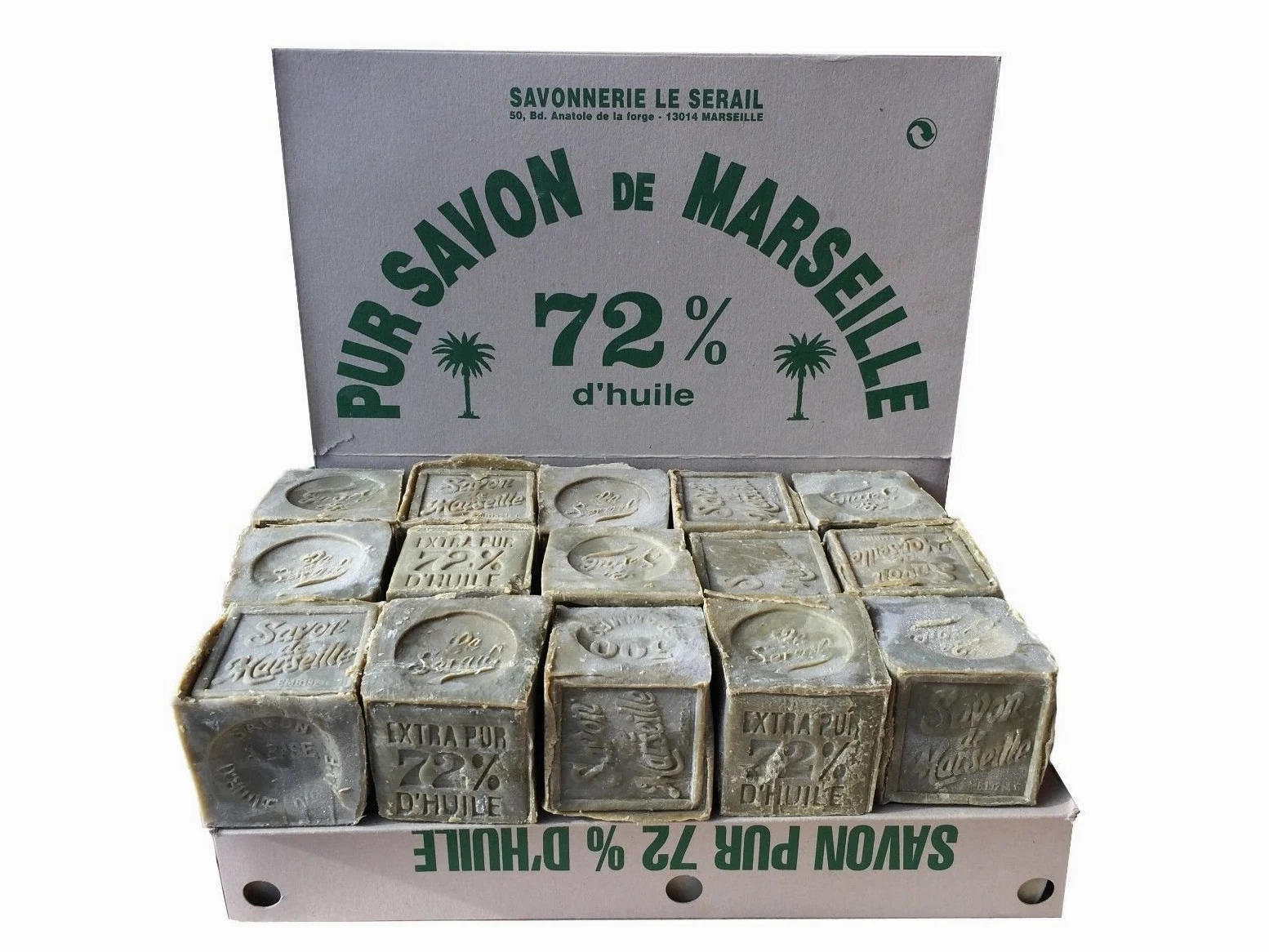 Confezione da 15 cubetti di sapone di Marsiglia, 300 g, oliva – Savonnerie Le Siérail – Marsiglia
