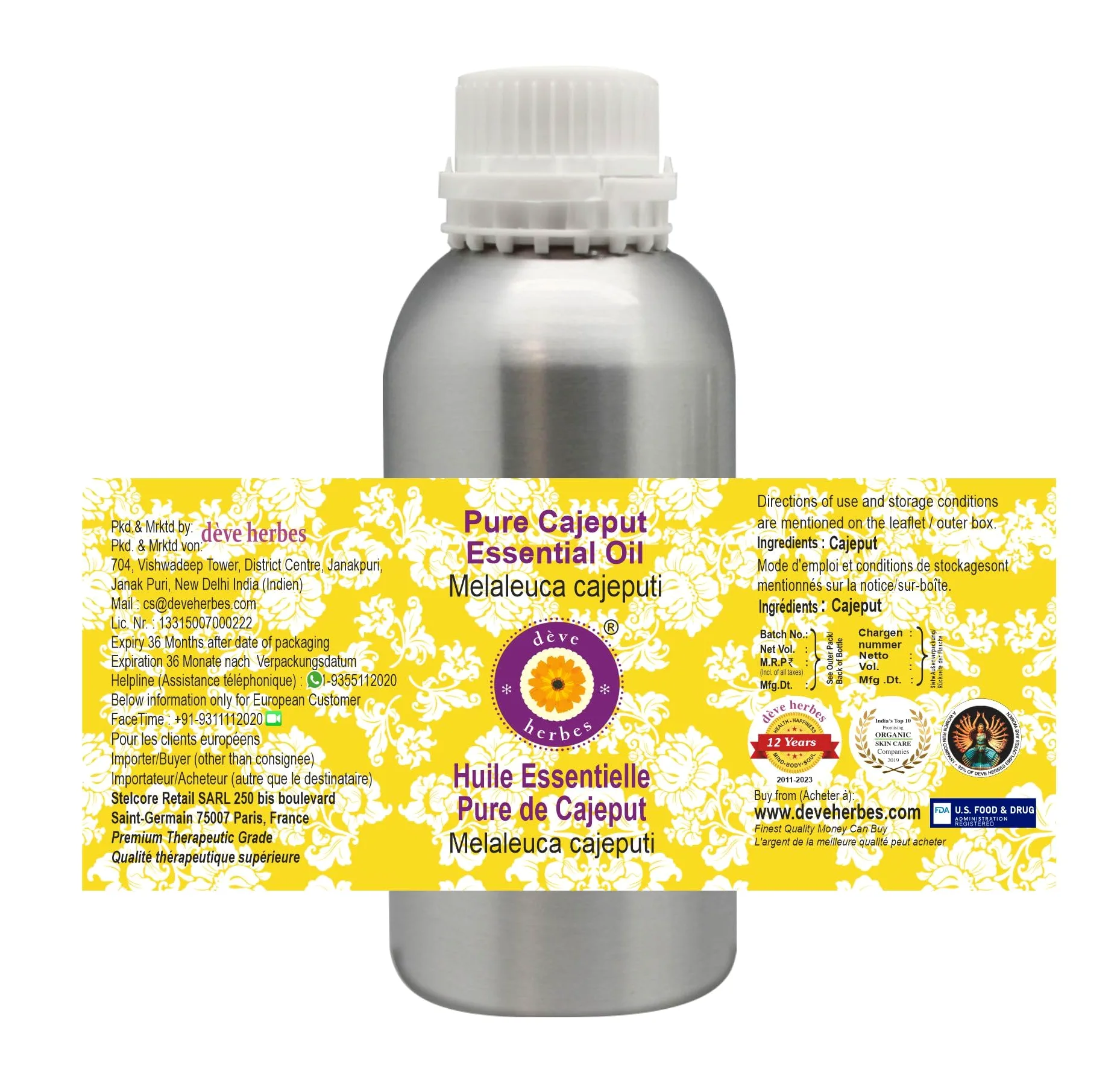dève herbes Olio essenziale di Cajeput puro di (Melaleuca cajeputi) distillato a vapore di grado terapeutico naturale al 100% 1250ml (42.2oz)