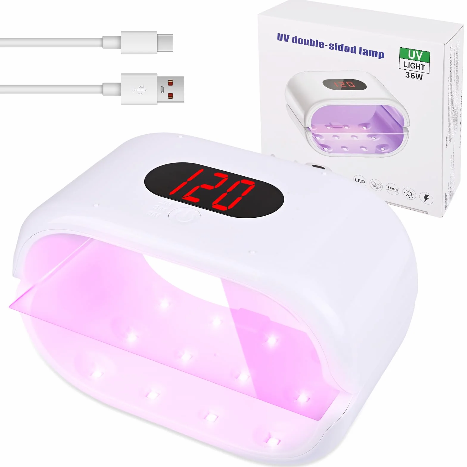 Euakee Luce UV in Resina su Due Lati con Display Digitale, Lampada UV per resinas, con schermo LED, 36 W, 3 Time(2 m, 3 m, 5 m), per fai da te,resina,forme di Gioielli, Unghie fai da te