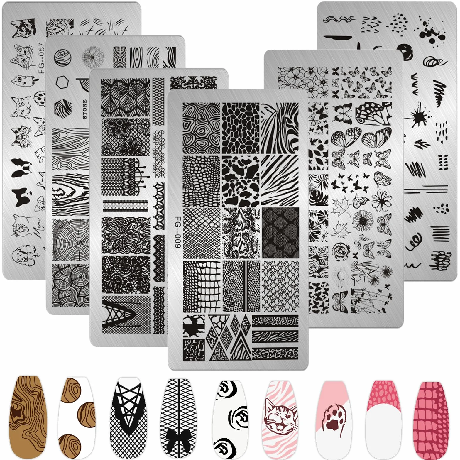 MWOOT 6 Pezzi Stamping Nail Art, Farfalla Pizzo Animale Serpente Tema per Stencil Unghie Nail Art, Unghie Piastre Manicure Nail Piastra, Unghie Timbro Scraper Piatti Templates per Decorazione Unghie