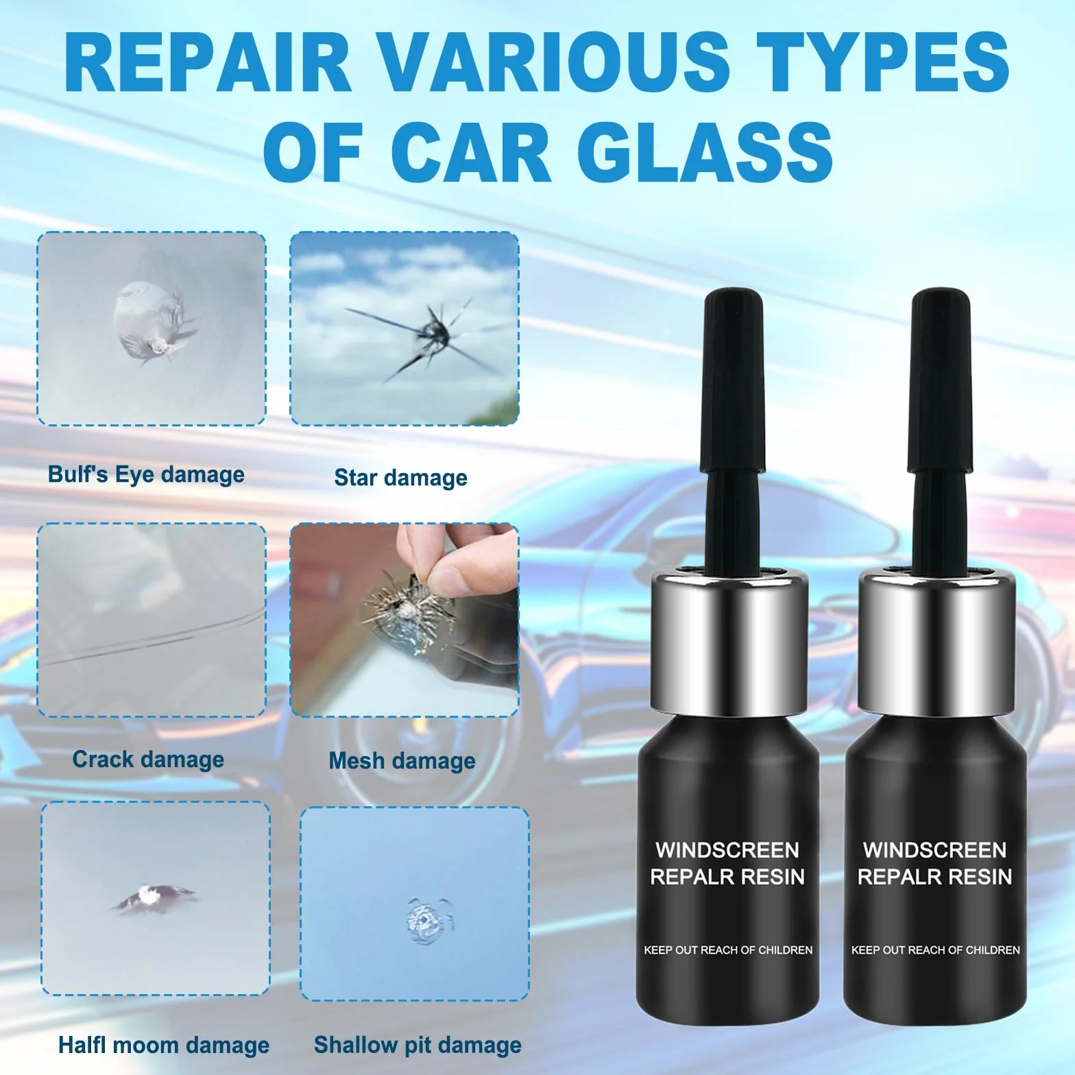 Kit Riparazione Parabrezza Auto, Liquido per Riparazione Vetri Auto, Colla per Riparazione Vetri Auto