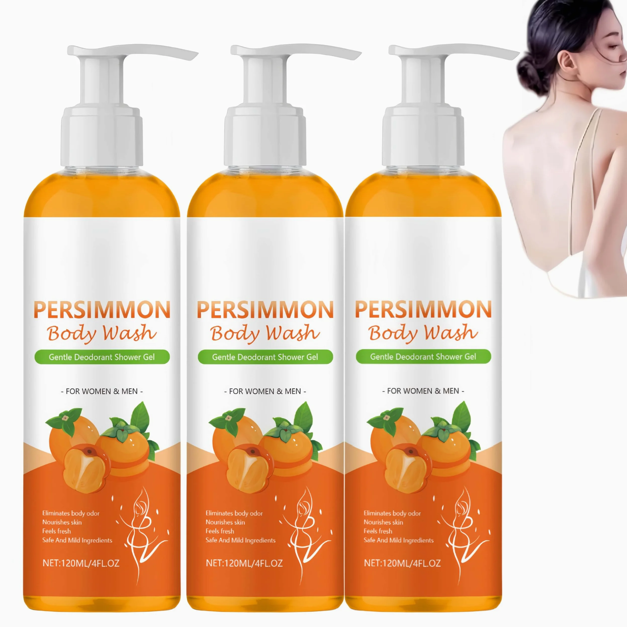 Gel Doccia al Cachi, Detergente Corpo Idratante e Delicato che Neutralizza gli Odori Estratto Naturale di Cachi, Gel Bagno Delicato per Uso Quotidiano Uomo e Donna, Tutti i Tipi di Pelle (3Pezzo)