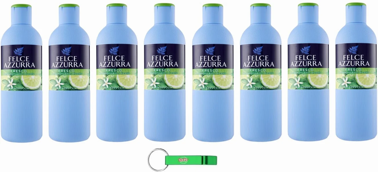 Felce Azzurra Bagnodoccia Fresco - 8 panni per il corpo, gel doccia con fiori di bergamotto e cedro, profumo inconfondibile, idrata la pelle 650 ml + portachiavi Beni Culinari