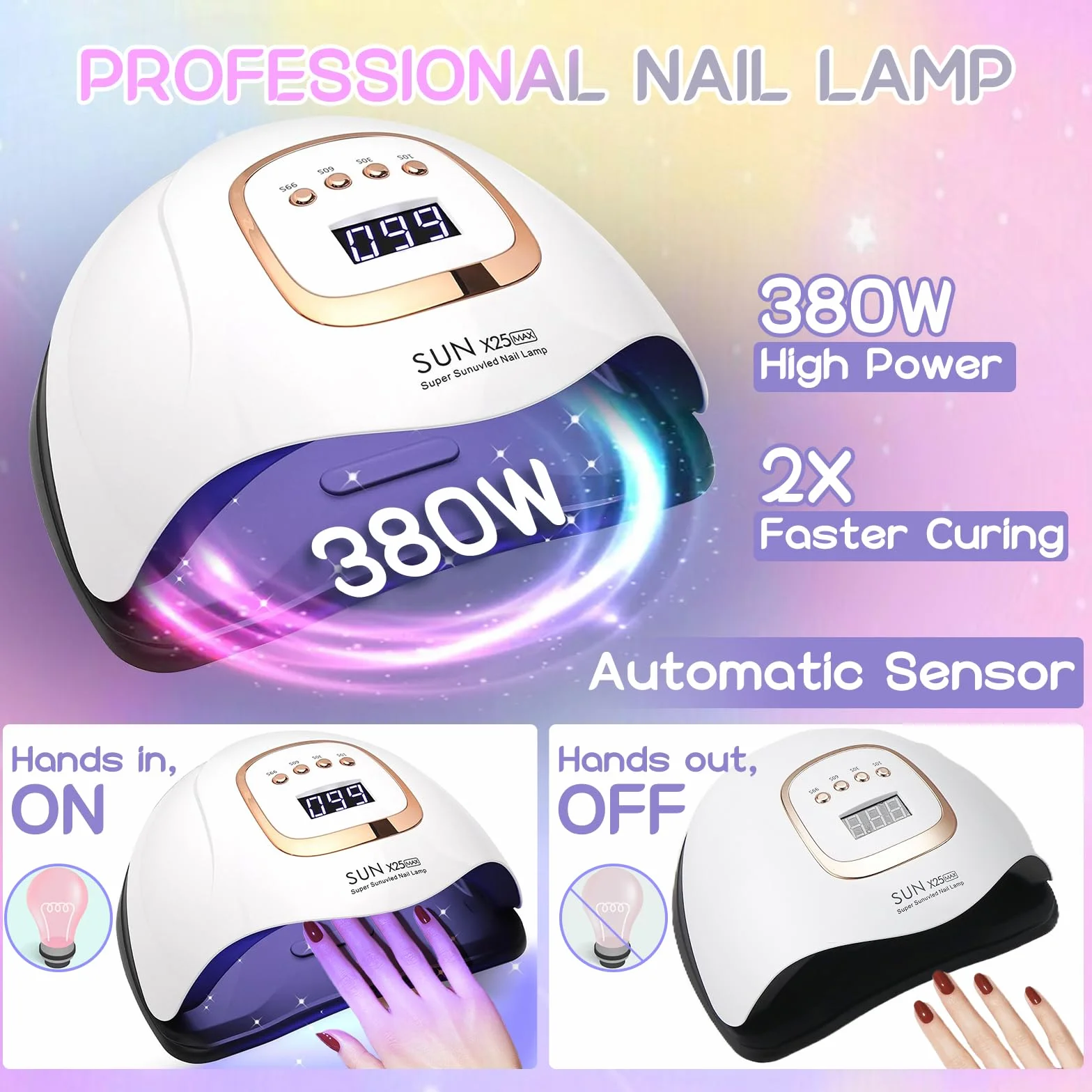 Lampada UV LED Unghie Professionale 380W 81 Perle 4 Timer LCD Display Sensore Automatico