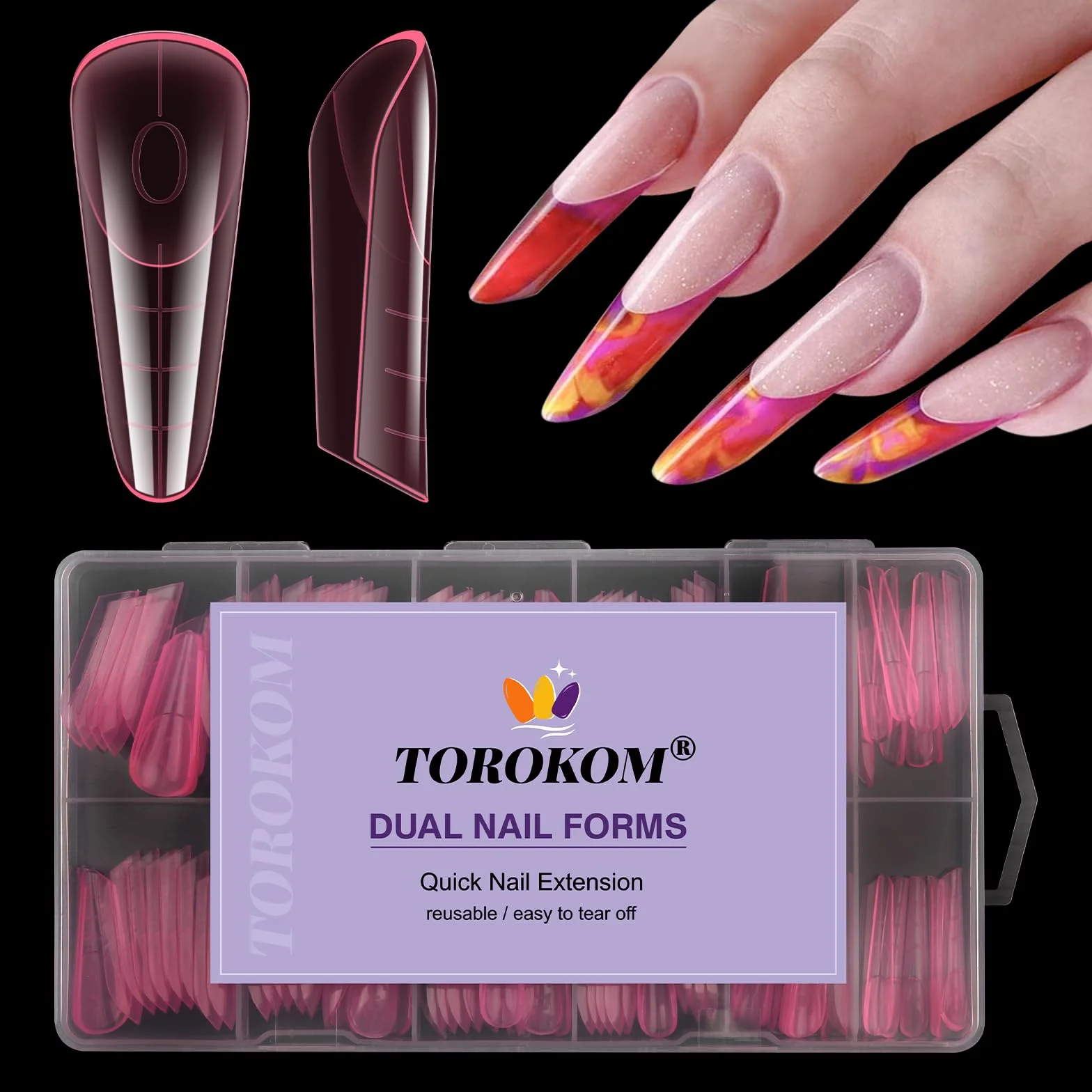 TOROKOM 120 Forme Duali per Gel Poly - Stampini Rosa per Ricostruzione con Gel Estensore - Ideale per Nail Art, Salon e DIY