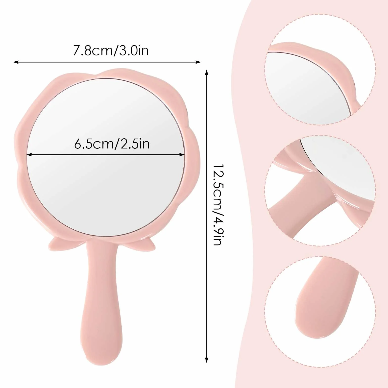 Specchio Portatile a Forma di Rosa, Specchio da Tavolo con Manico, Specchio da Viaggio per Casa e Viaggi, Rosa
