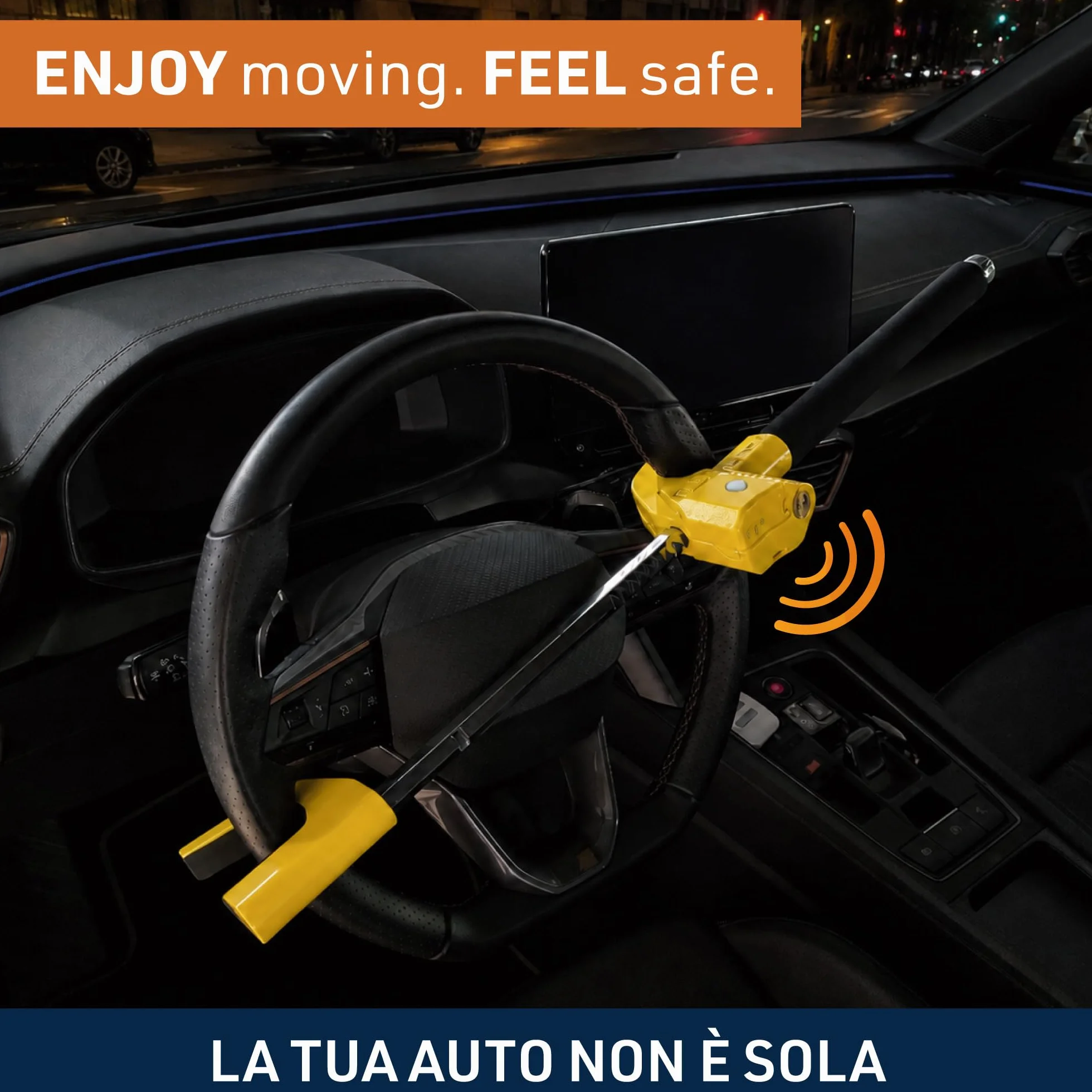 URBAN UR978Y Antifurto Auto Doppia Sicurezza Blocca Sterzo 120dB LED Bloccaggio Automatico Blocco Volante Meccanico Universale