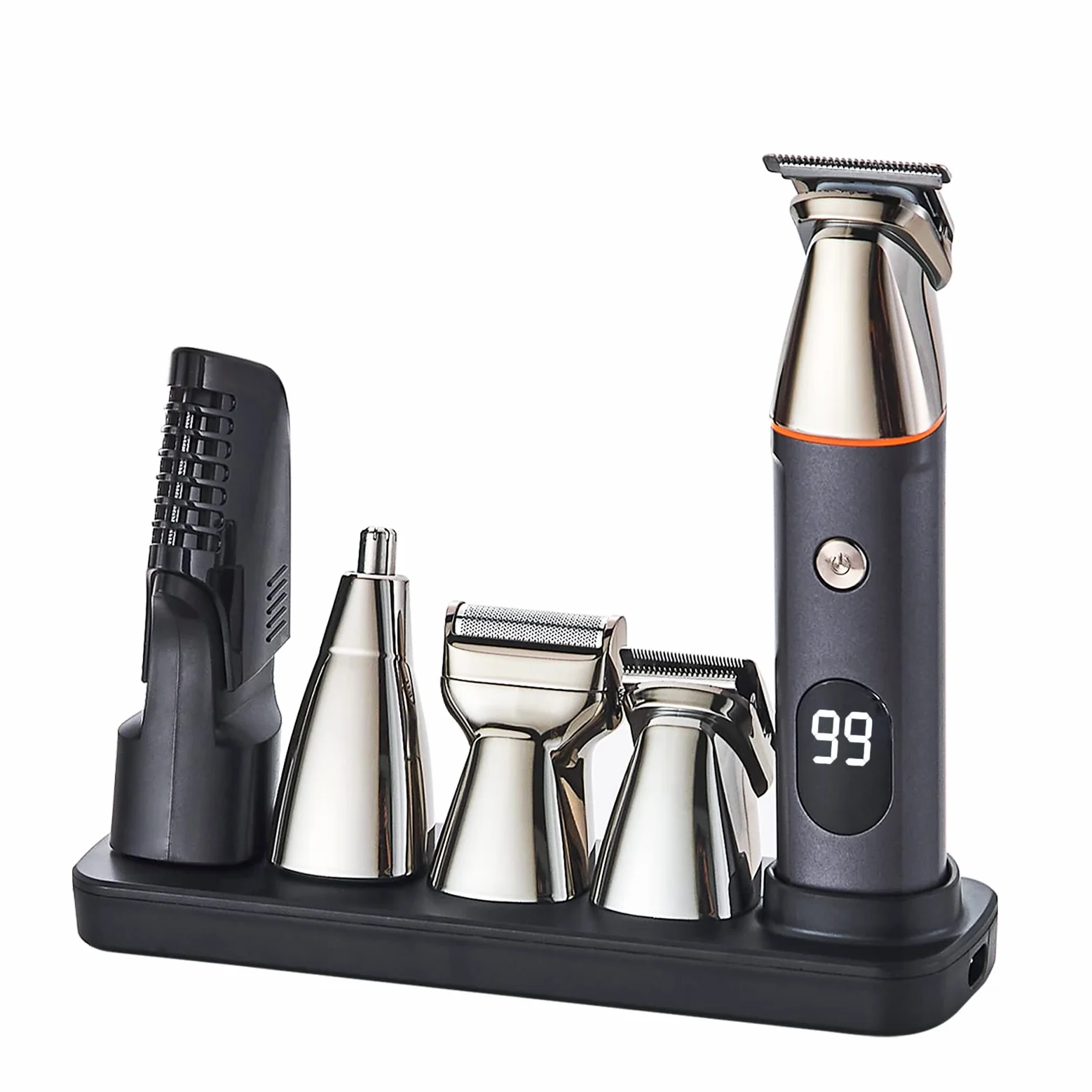 Regolabarba da uomo tutto in uno, rasoio di precisione per baffi e naso, kit 5 in 1, ricaricabile tramite USB e testine di ricambio magnetiche impermeabili