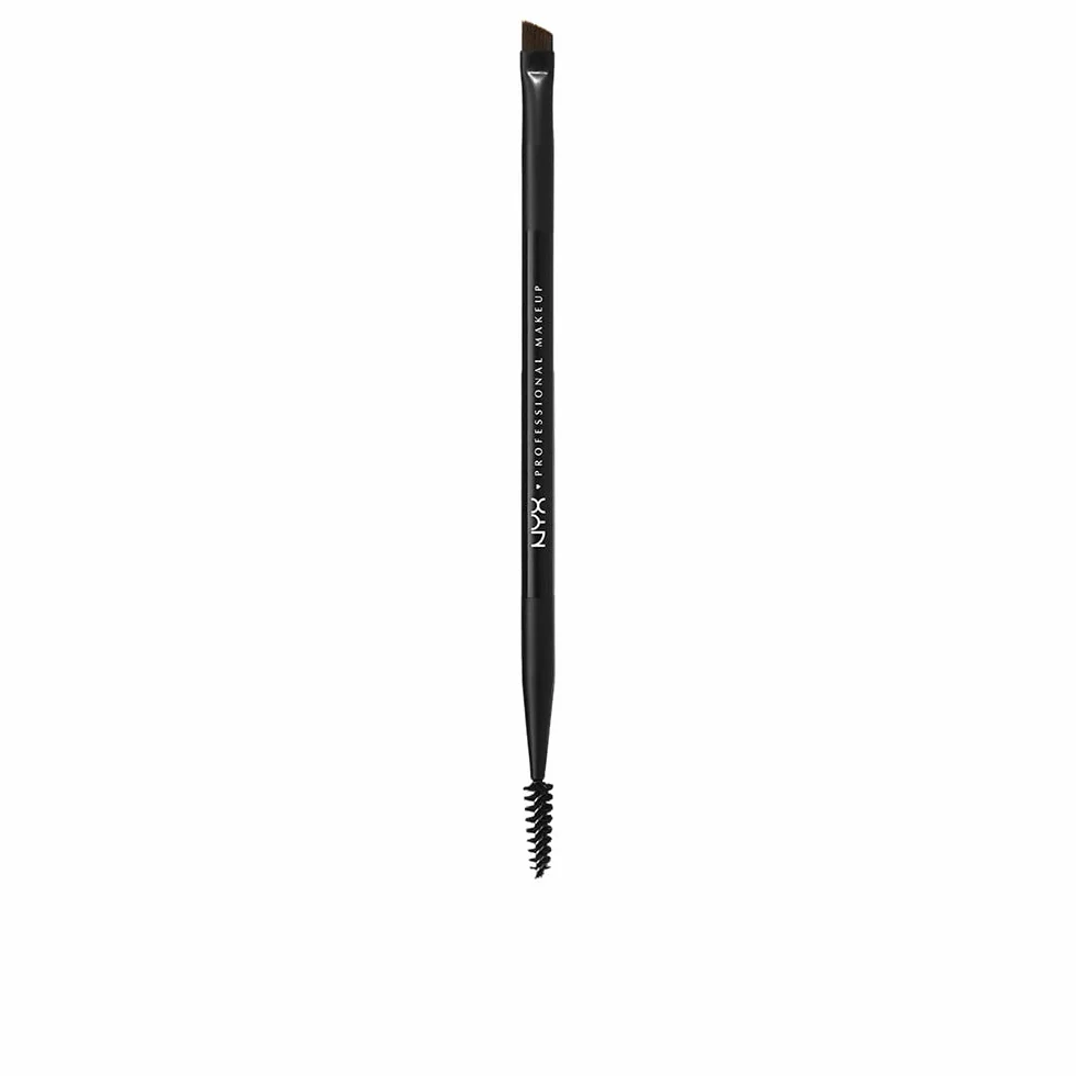 NYX Professional Makeup Pennello sopracciglia Pro Dual Brow Brush, Pennello doppio con setole angolate e pettinino, Nero