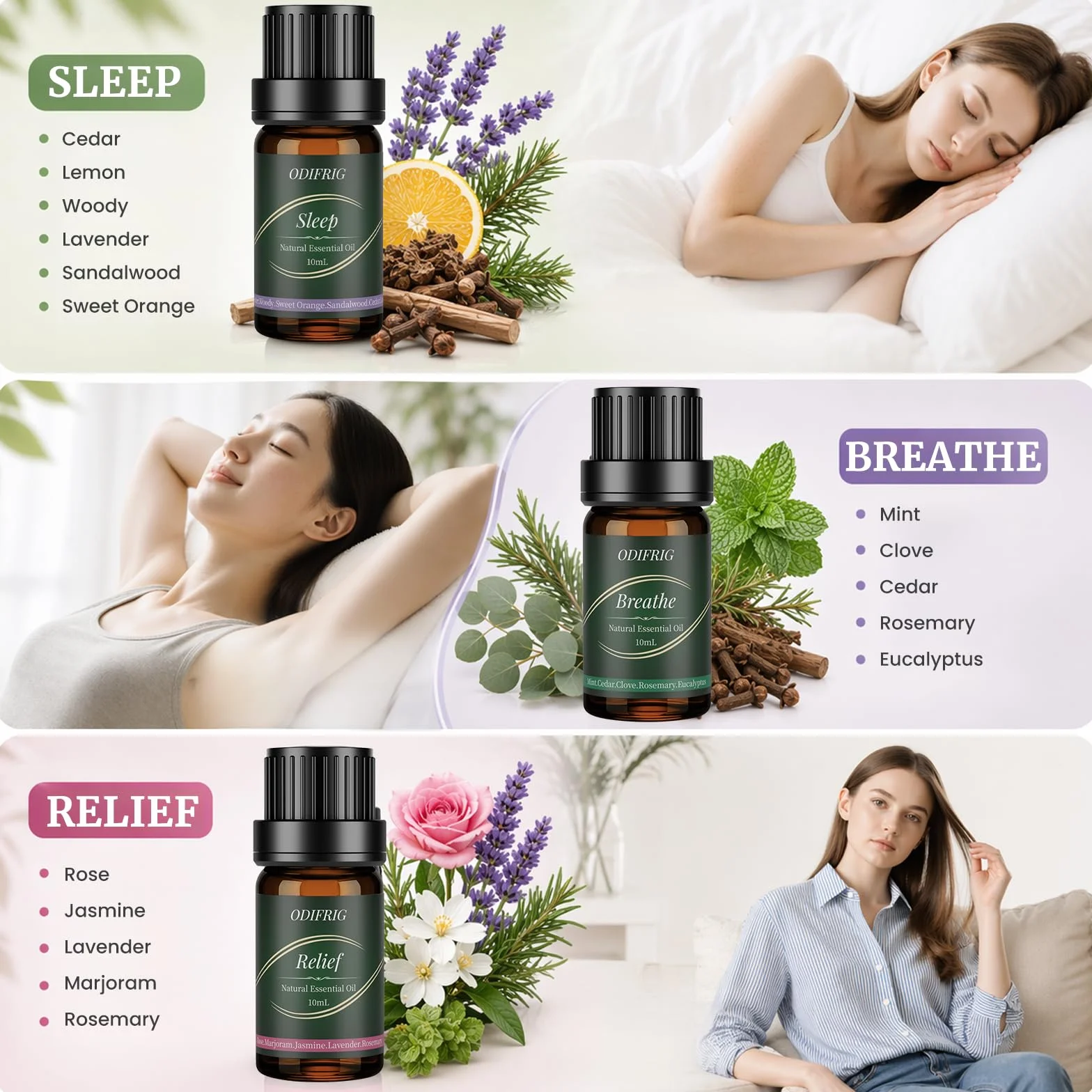 Oli Essenziali per Diffusore 6x10ml, Set Aromaterapia Relax Sonno Anti Stress