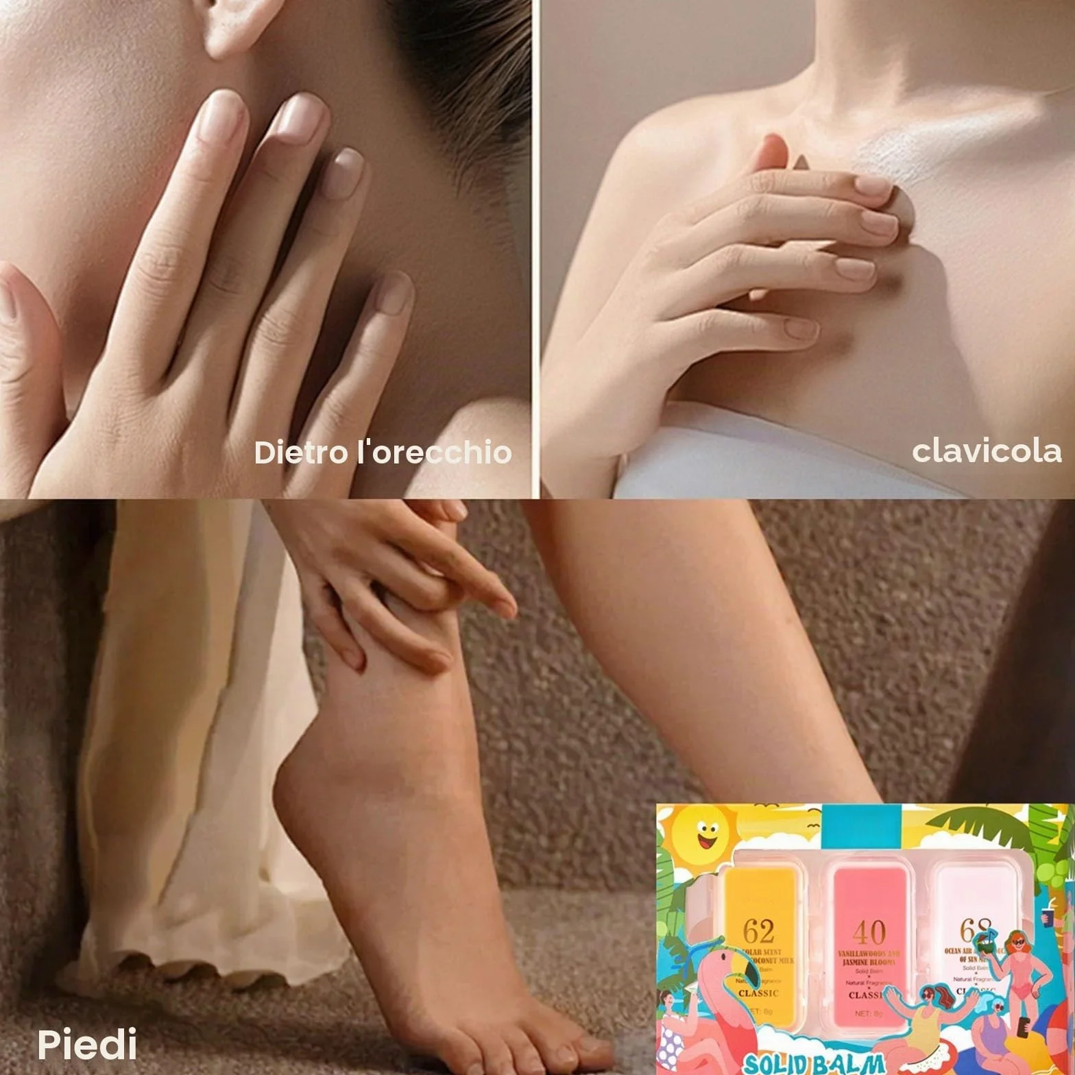 Balsamo Profumato Solido Portatile da Donna Set di Profumi da Viaggio Fragranze Naturali a Lunga Durata Mini Profumo in Cera Regali Non Appiccicoso, 3 Fragranze: Oceano, Cocco, Gelsomino