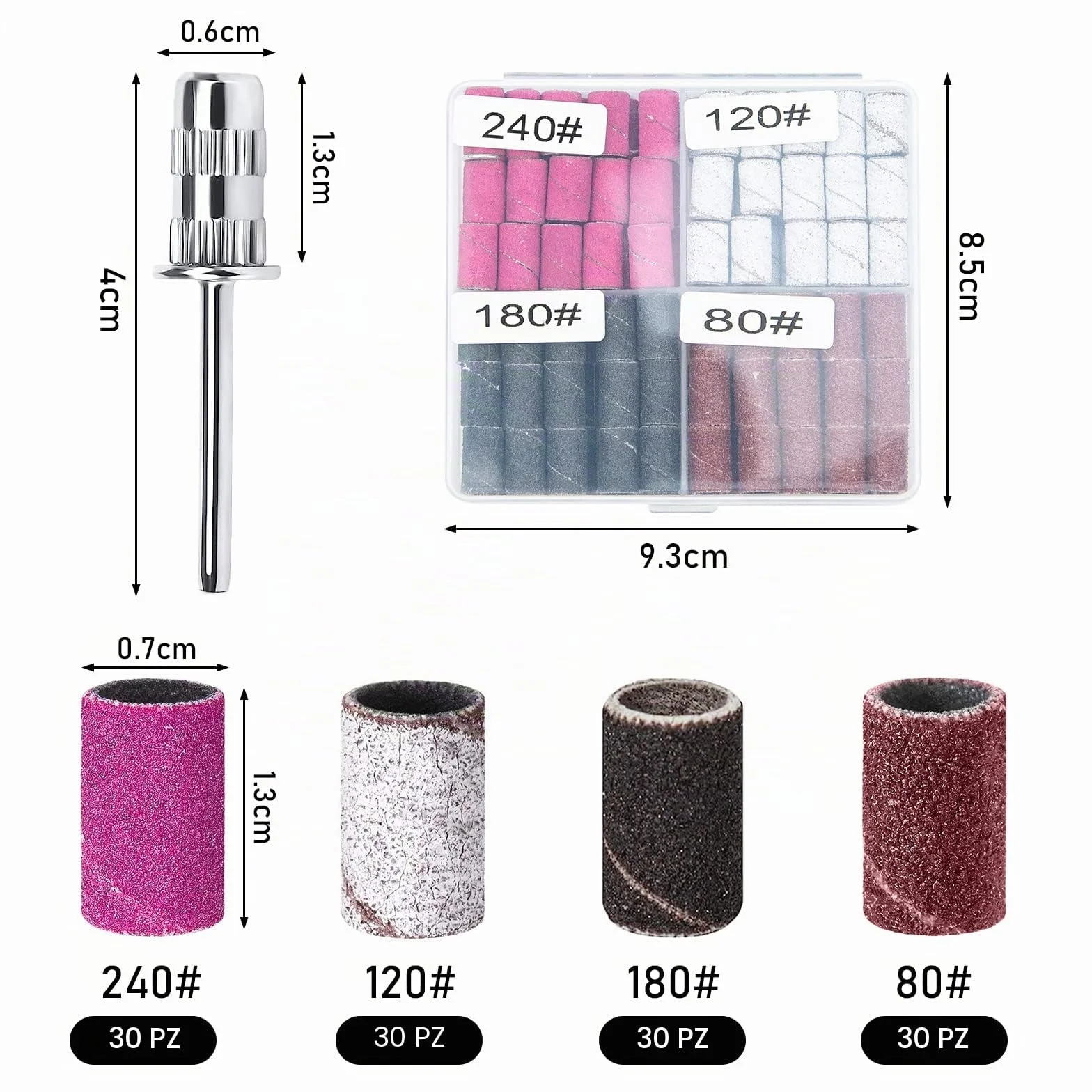 120 Pezzi Nastri Abrasivi Manicure, 80# 120# 180# 240# Levigatura Bande, Bande Abrasive con Punte per Fresa Unghie per Pedicure del Manicure del Trivello del Unghie Macchina