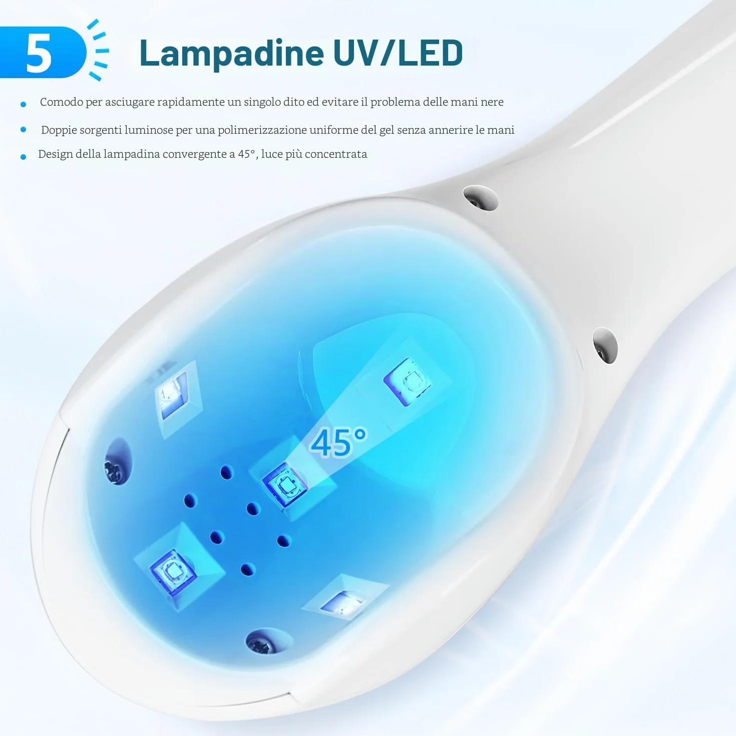 JODSONE Lampada U V per Unghie Mini e Portatile - Modello Ricaricabile con Display LED - Asciugatura Rapida per Casa e Viaggio