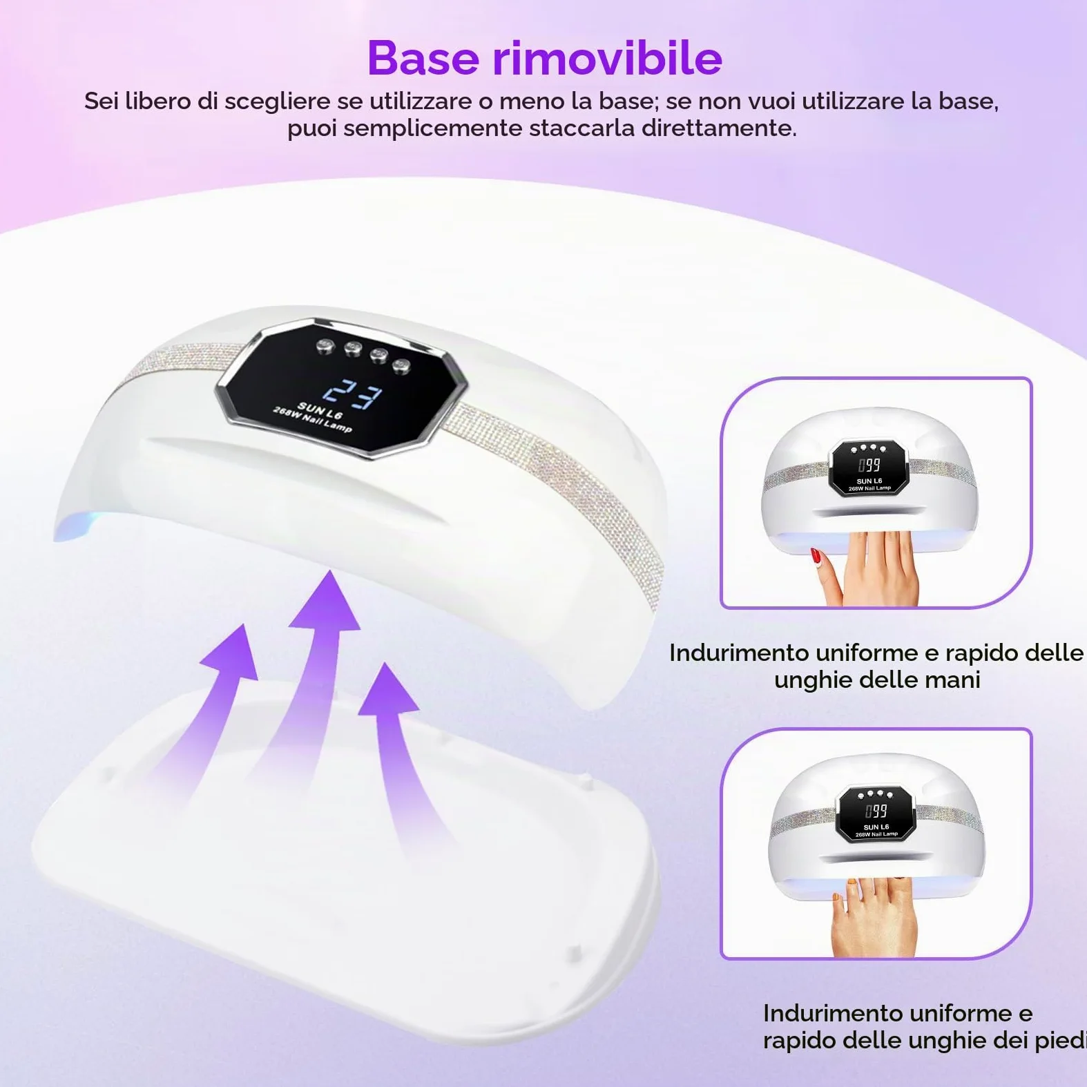 Lampada UV LED Unghie,268W Lampada per Unghie Con 4 Timer e Sensore Automatico,Professionale Fornetto Unghie con 45 LED,Lampada Asciuga Smalto Semipermanente Per Manicure/Pedicure