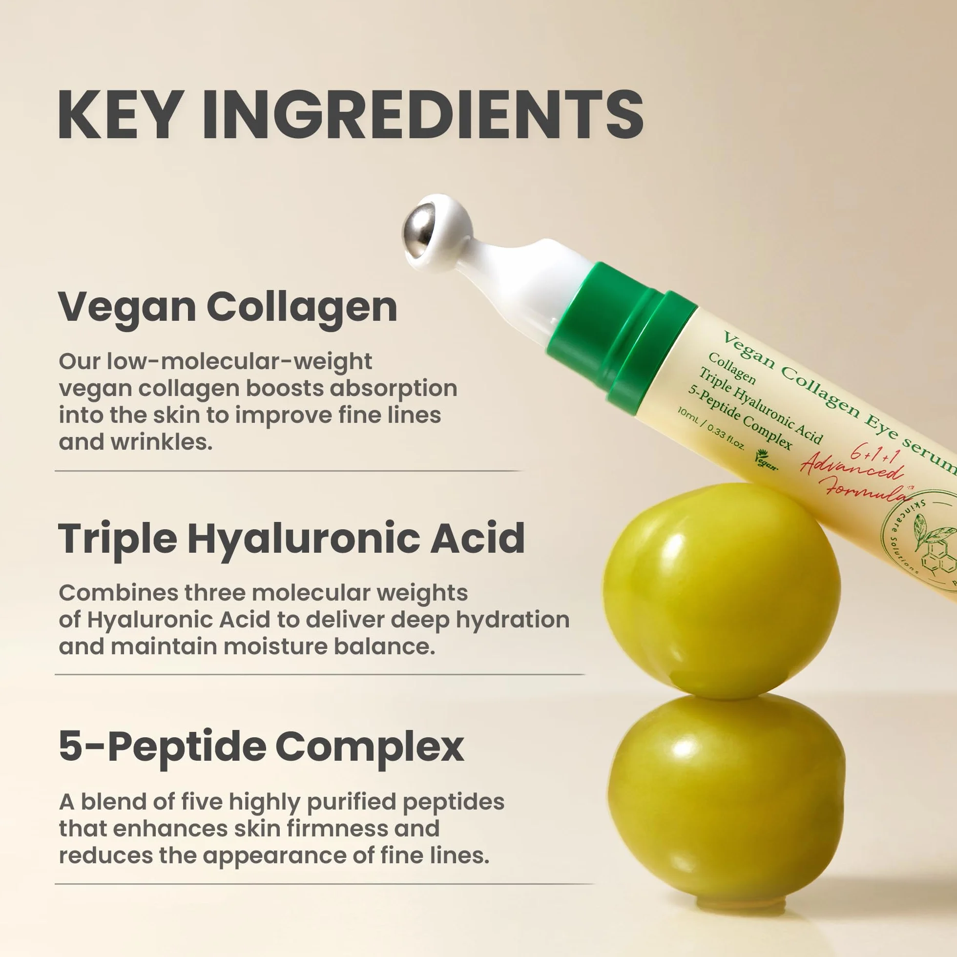 AXIS-Y Siero Occhi Vegano Al Collagene K Beauty Siero Al Collagene Con Triplo Acido Ialuronico E Peptidi Migliora L'Elasticità Della Pelle 0,33 Fl. Oz.
