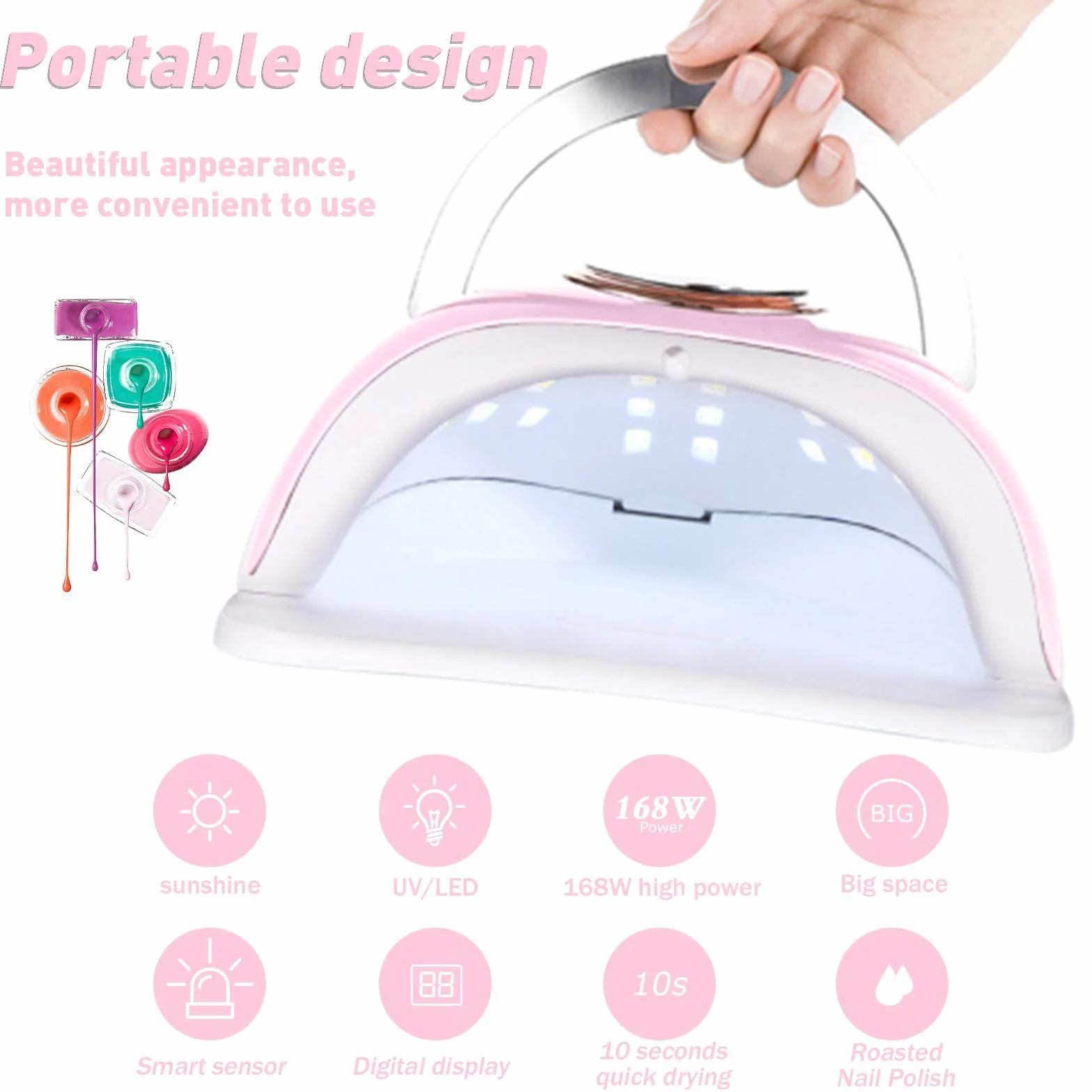 YUEHAO, Lampada per Unghie da168 W, Lampada per Unghie LED UV con Sensore a Infrarossi e Display LCD, Asciugatrice gel Lucidante Professionale con 4 Timer di 10s, 30s, 60s, 99s