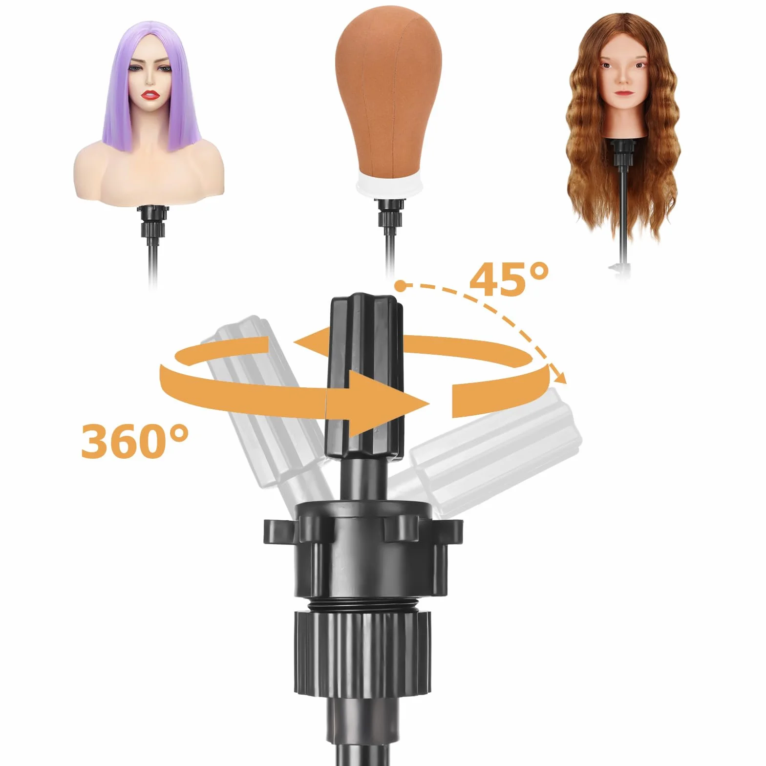 Supporto per Parrucche da 63 pollici Regolabile con Supporto per Testa di Manichino, Testa di Manichino in Metallo Rinforzato per Addestramento in Cosmetologia e Parrucchiere, Nero