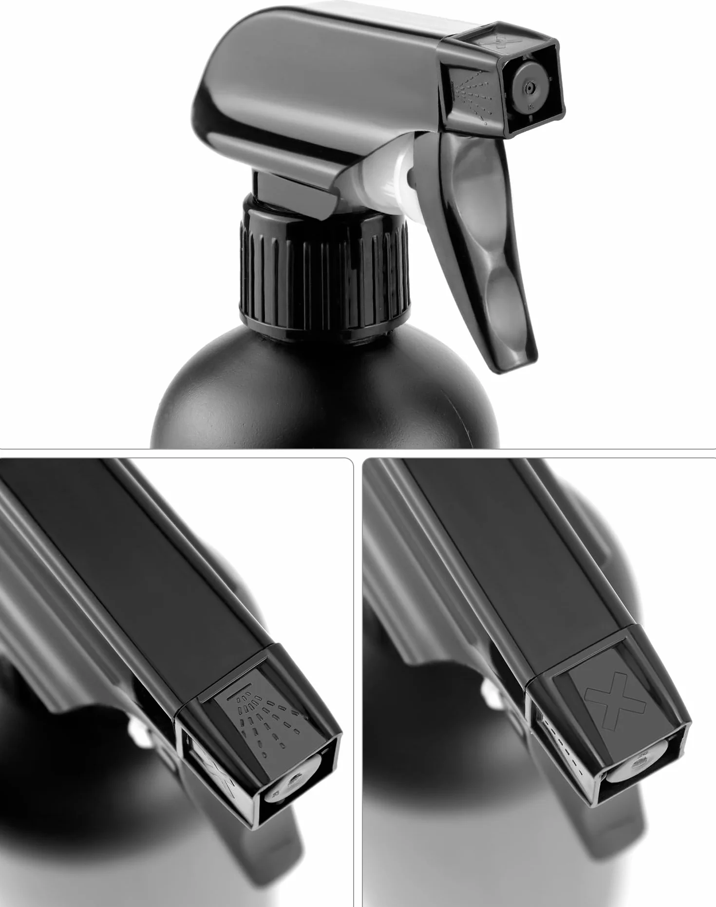 QWORK® Set da 4 flaconi spray da 500 ml, spruzzino nebulizzatore, nero, per acconciature, cura delle piante floreali, pulizia