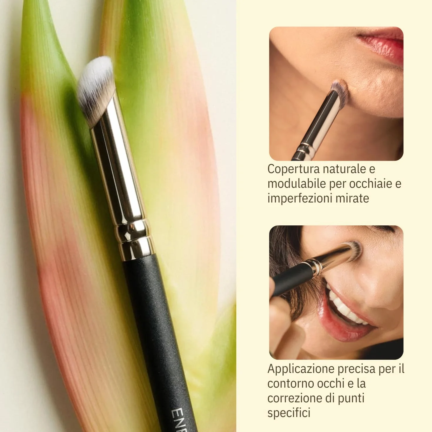 ENERGY 370S Pennello Correttore Piccolo per Copertura Mirata & Occhiaie – Pennello Trucco di Precisione con Setole Sintetiche Vegane