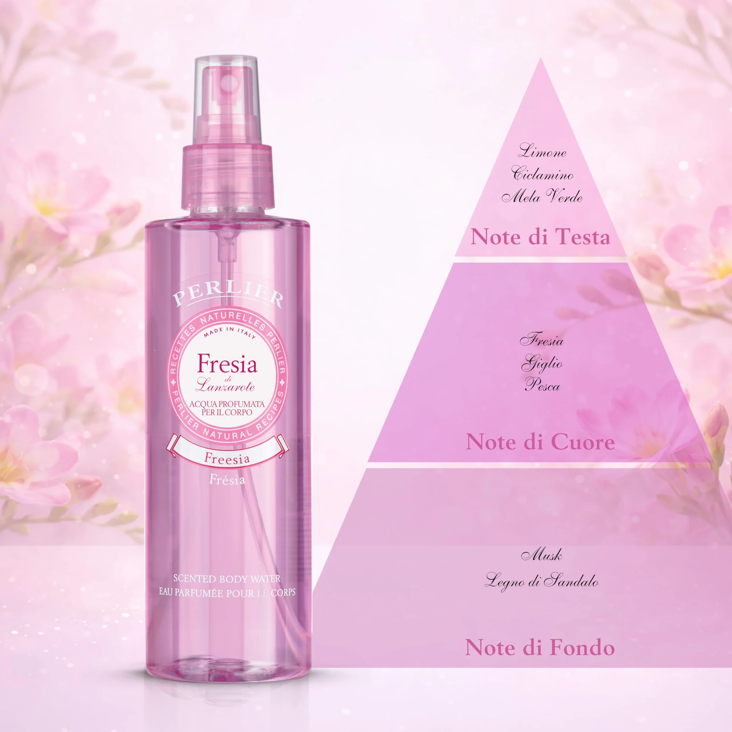 Perlier Acqua Profumata Corpo Fresia di Lanzarote, Acqua Corpo, Fragranza Floreale Delicata e Femminile, Profumo Donna Delicato per Uso Quotidiano, 200 ml