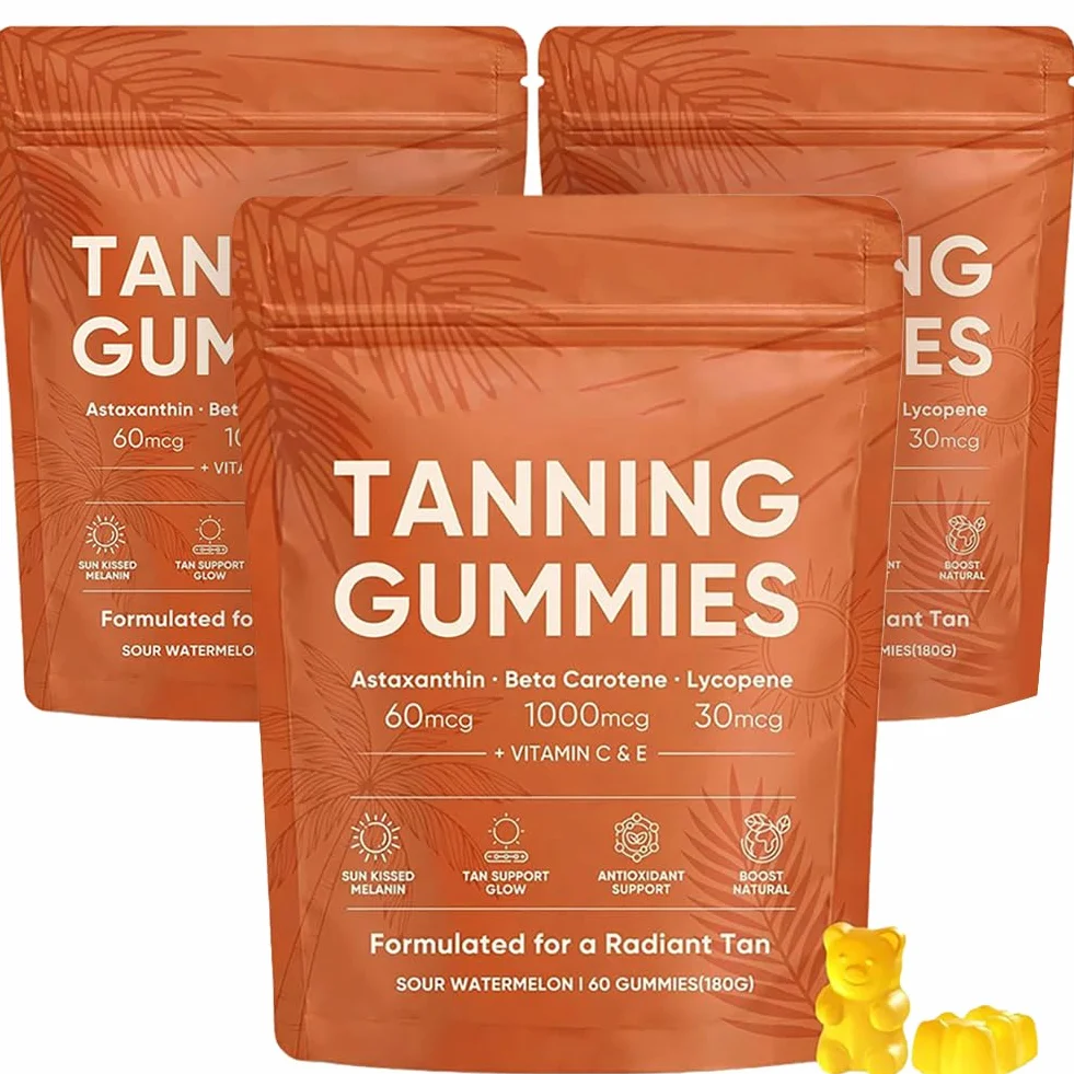 Gummies Abbronzanti da Donna, Tanning Gummies Women, Abbronzatura Rapida Senza Sole, Astaxantina, Miscela di Beta-Carotene e Licopene, Luminosità e Idratazione Della Pelle per un Bagliore Naturale (3)