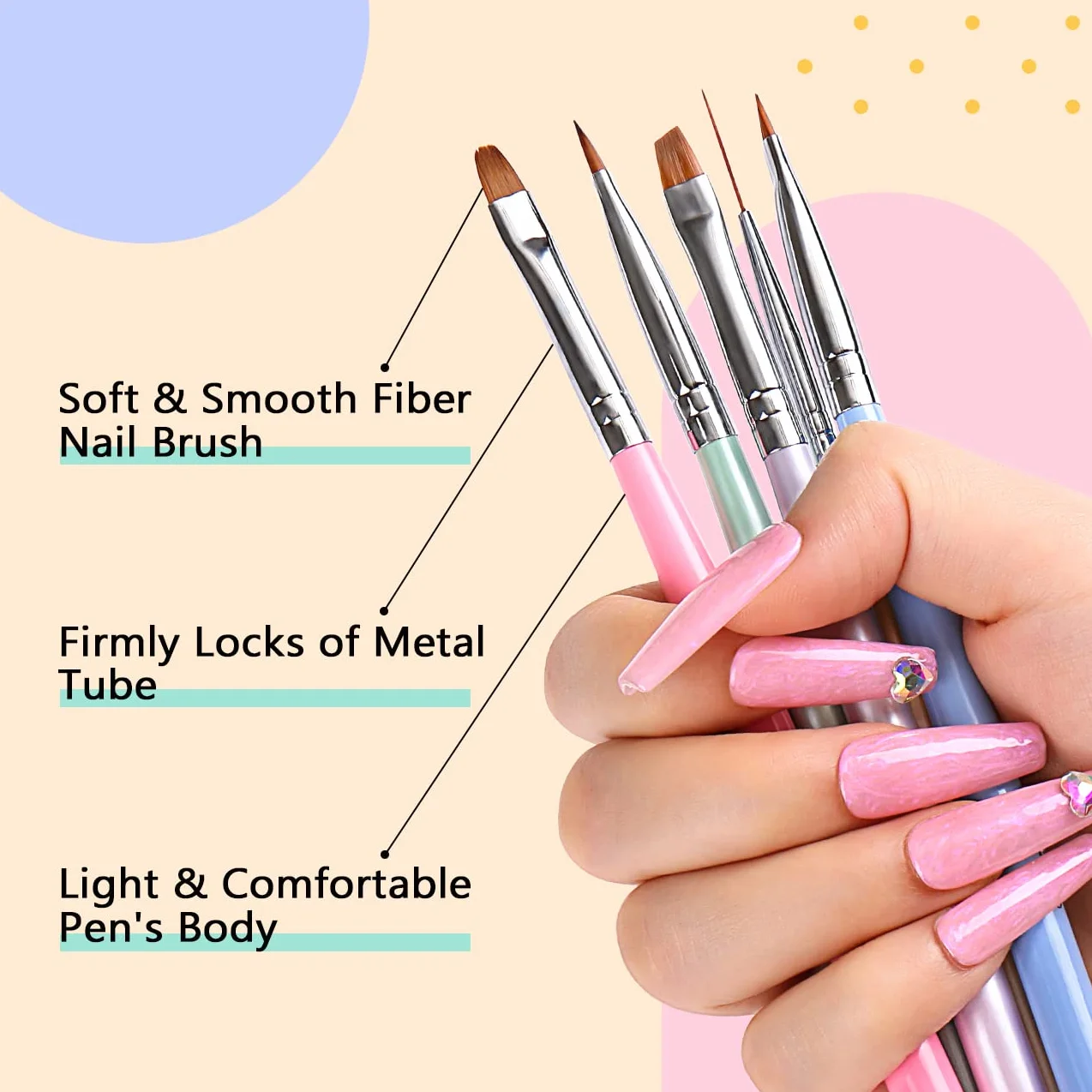 AIMEILI 6 Pezzi Pennelli per Unghie Set Per UV Gel Liner Pittura Pennello Acrigel Pennello Decorazioni Unghie Penne Dotter per Nail Art DIY Attrezzi