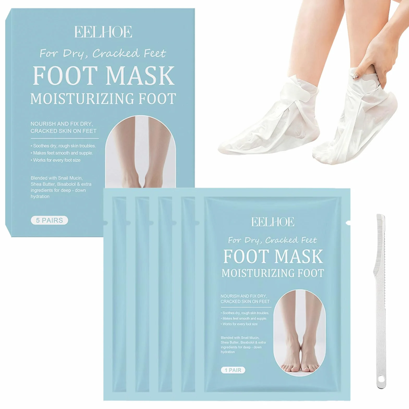 5 paia Maschera Esfoliante Piedi,Peeling Piedi,Idratante,Secchi e Screpolati,con Strumenti Pedicure per Uomo e Donna