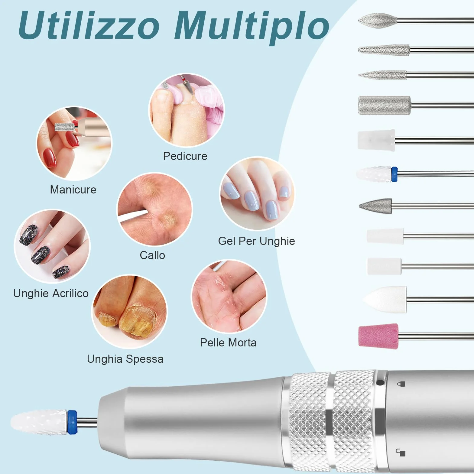 Kredioo Fresa per Unghie Professionale 35000RPM, Trapano Elettrico per Rimozione Gel/Smalto, Argento