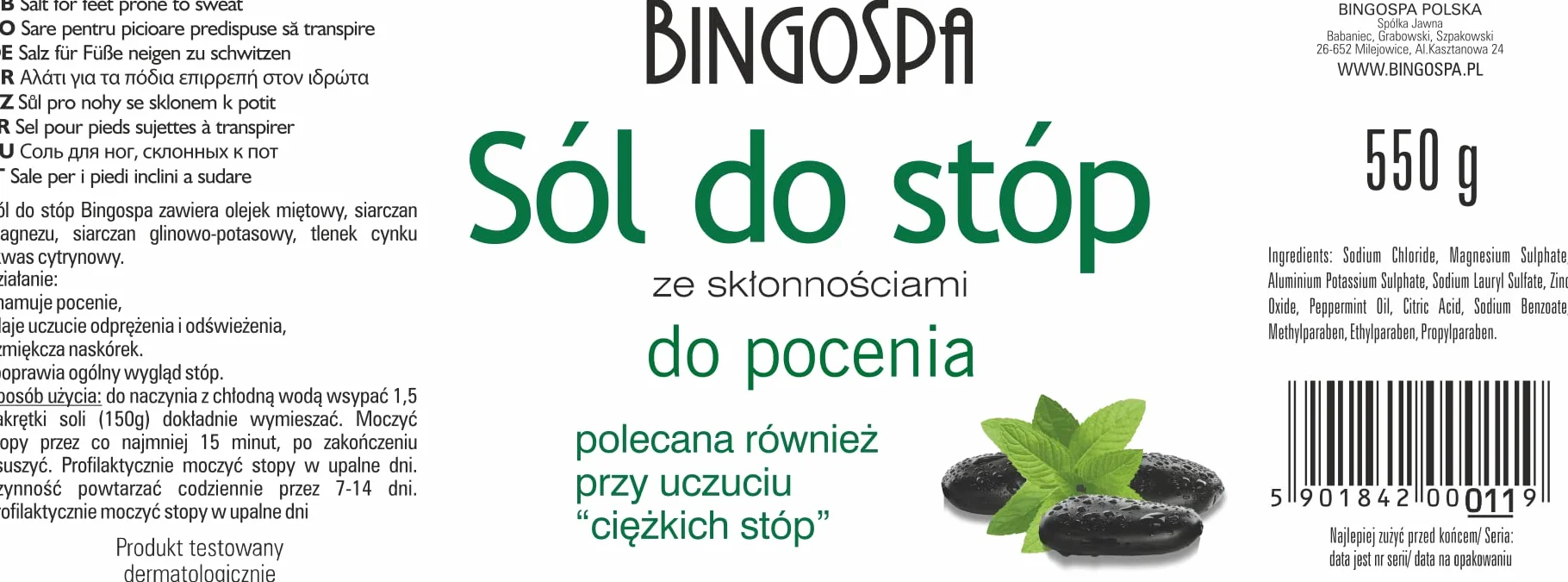 Sale per piedi con problemi di sudorazione 550g BINGOSPA