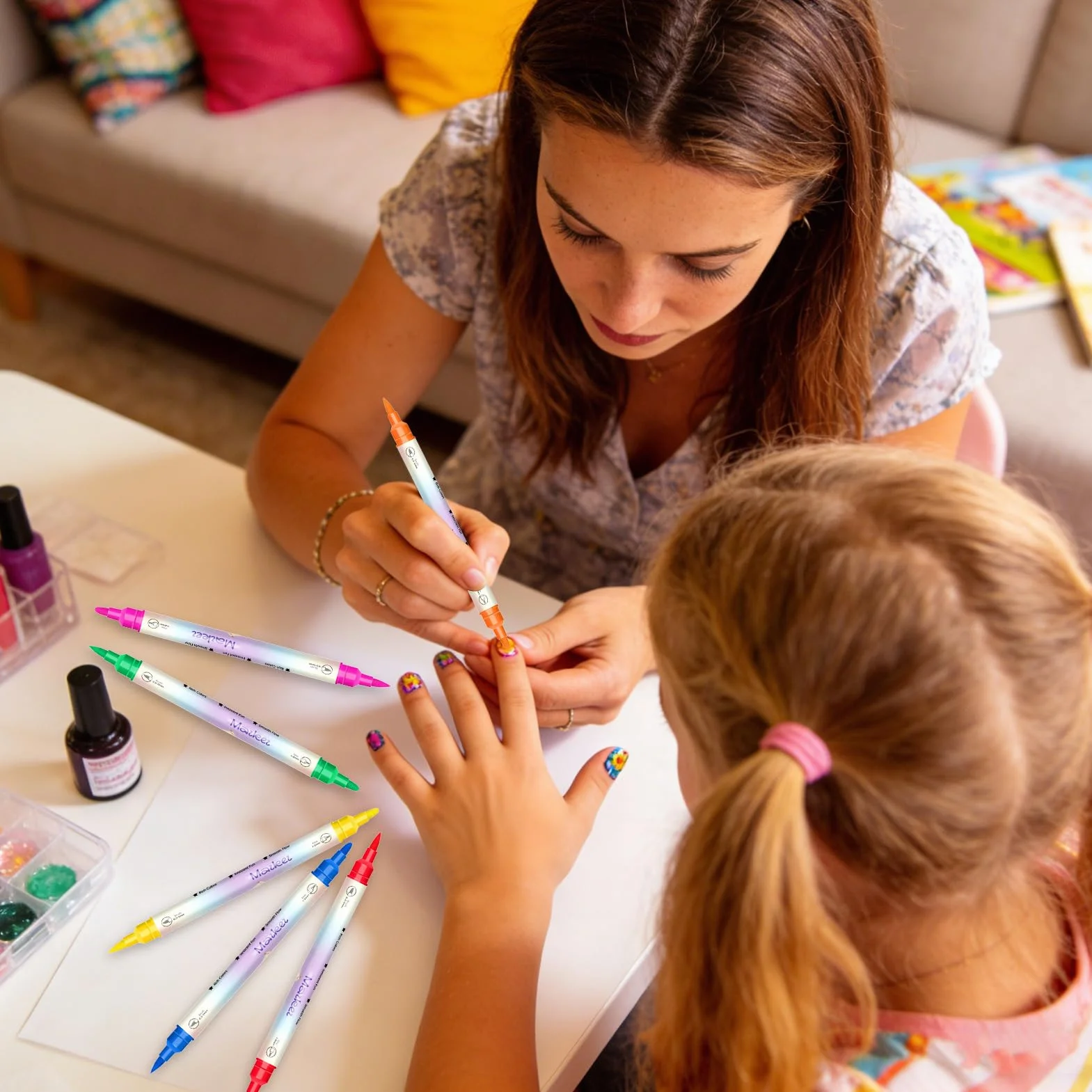 Penna Smalto per Unghie,Set 12 Colori ad Acqua - Pennarelli Smalto A Doppia Punta Per Bambini - Per Donne E Ragazze Gel Manicure Puntinatura Disegno E Pittura