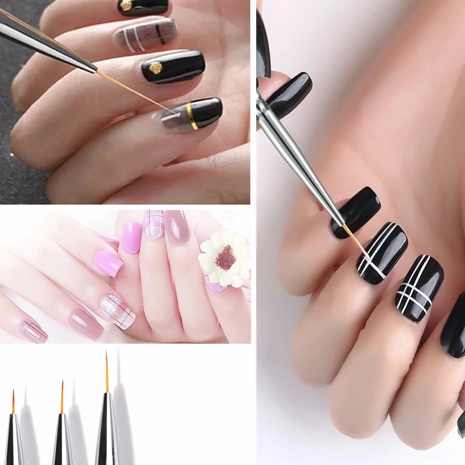 Pennelli Unghie, 15 Pezzi Nero Pennelli Unghie e 3 Pezzi Viola Pennelli per Unghie, Acrilico Gel Pennelloper Unghie Set pennelli per dettagl per Nail Art Design