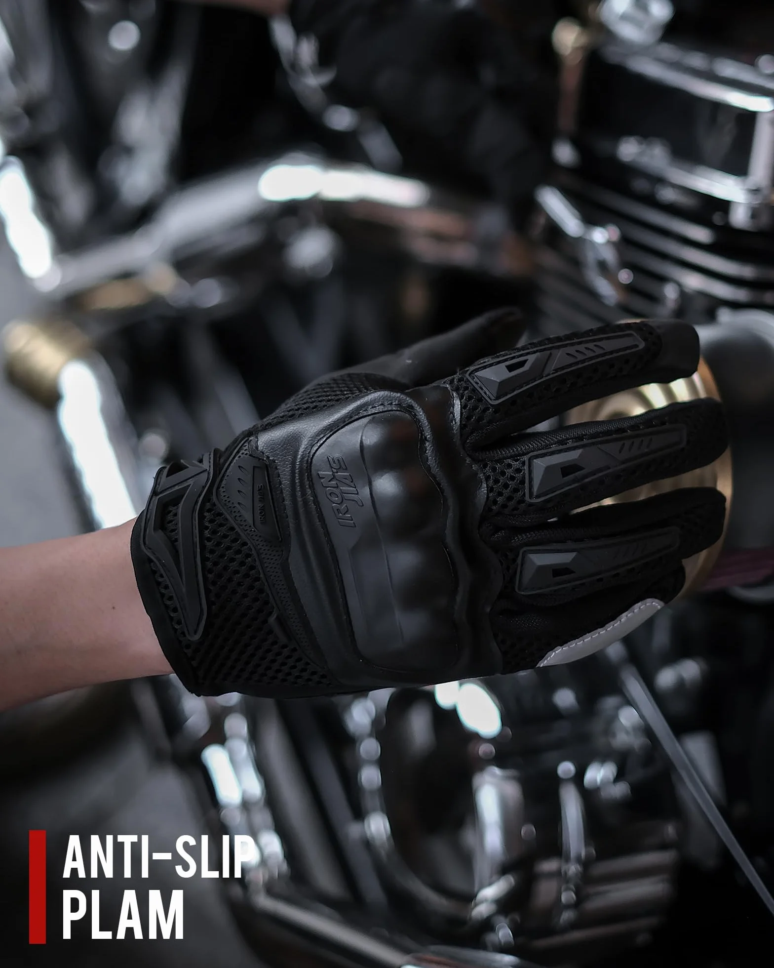Guanti Moto Uomo Estivi Touch Screen Leggero Impermeabile Traspiranti Protezione Guscio Duro Resistente Usura Nero
