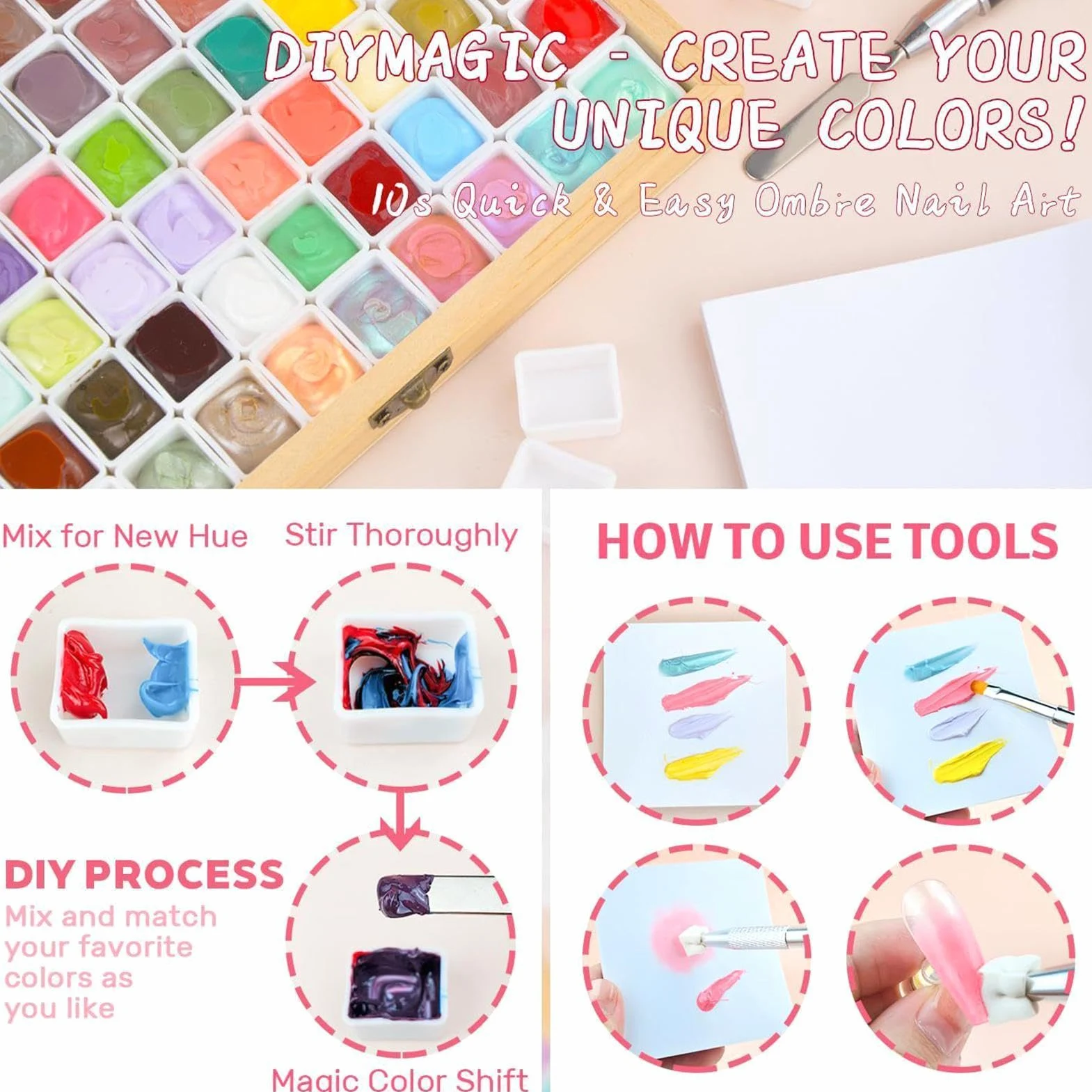 Gel Patting per Unghie 60 Colori Altamente Pigmentati a Lunga Durata | Gel per Blush da Picchiettare Ideale per Stamping Design Pittura Manicure Donna Ragazze Principianti Artisti