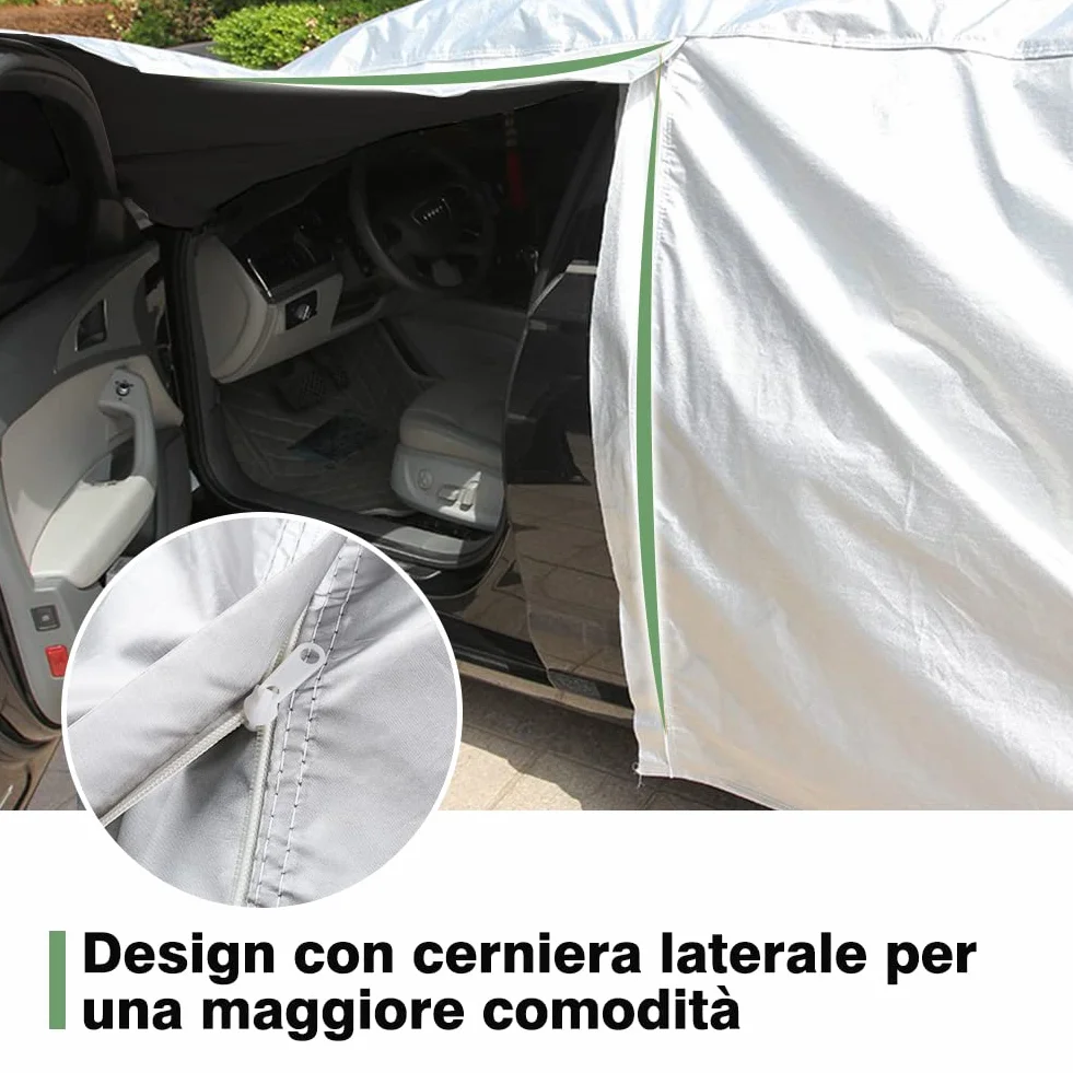 Telo Copriauto Impermeabile Antipolvere Anti UV Anti Vento 470 x 180 x 150 cm Universale Argento