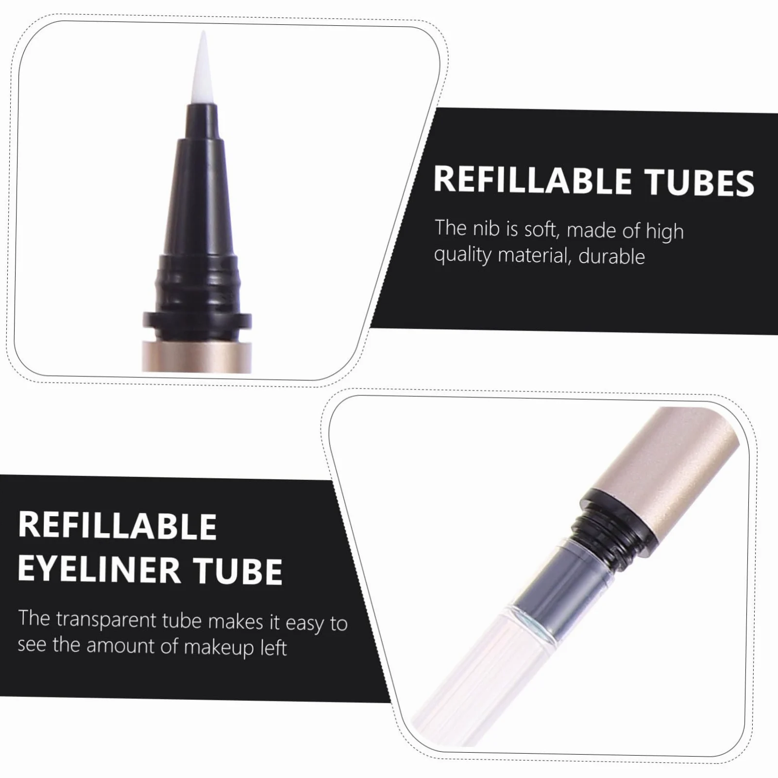 5 Pezzi Tubetto Vuoto per Eyeliner Liquido 1ml Oro Ricaricabile in Plastico Portatile per Negozi e Saloni di Cosmetici