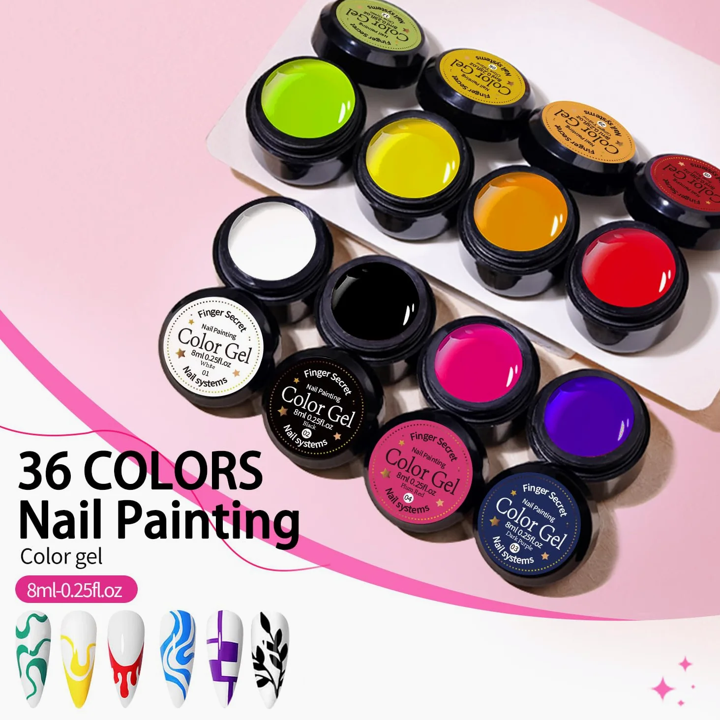 Nail Painting Gel Polish Kit – Pure Color Soak Off Gel per nail art, fai da te e salone, set di pittura per manicure durevole con colori chiari (36)