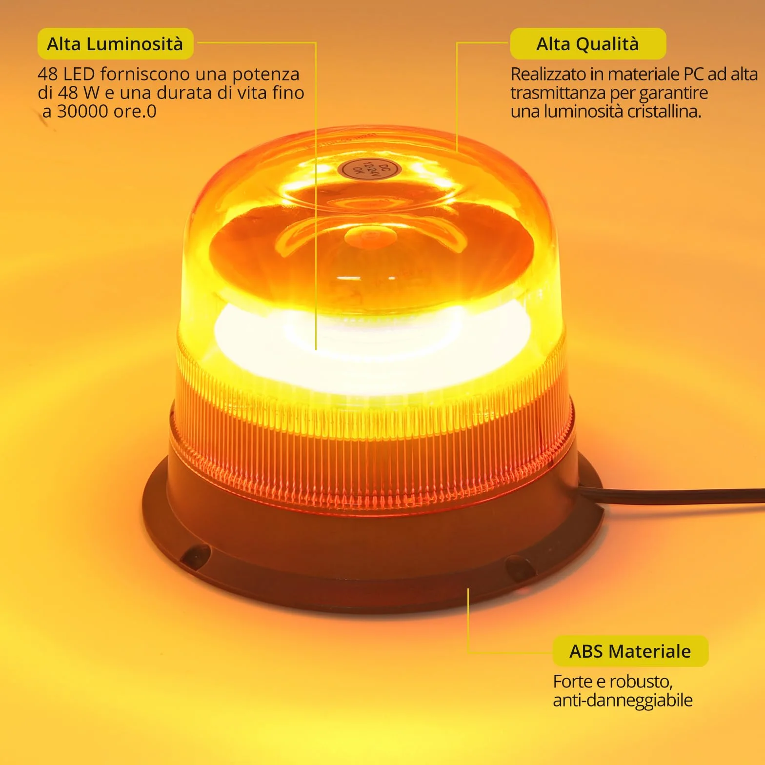 PROZOR 48W Stroboscopica Luce Emergenza 12/24V Magnetica Impermeabile 10 Modalità Ambra con Cavo 5m