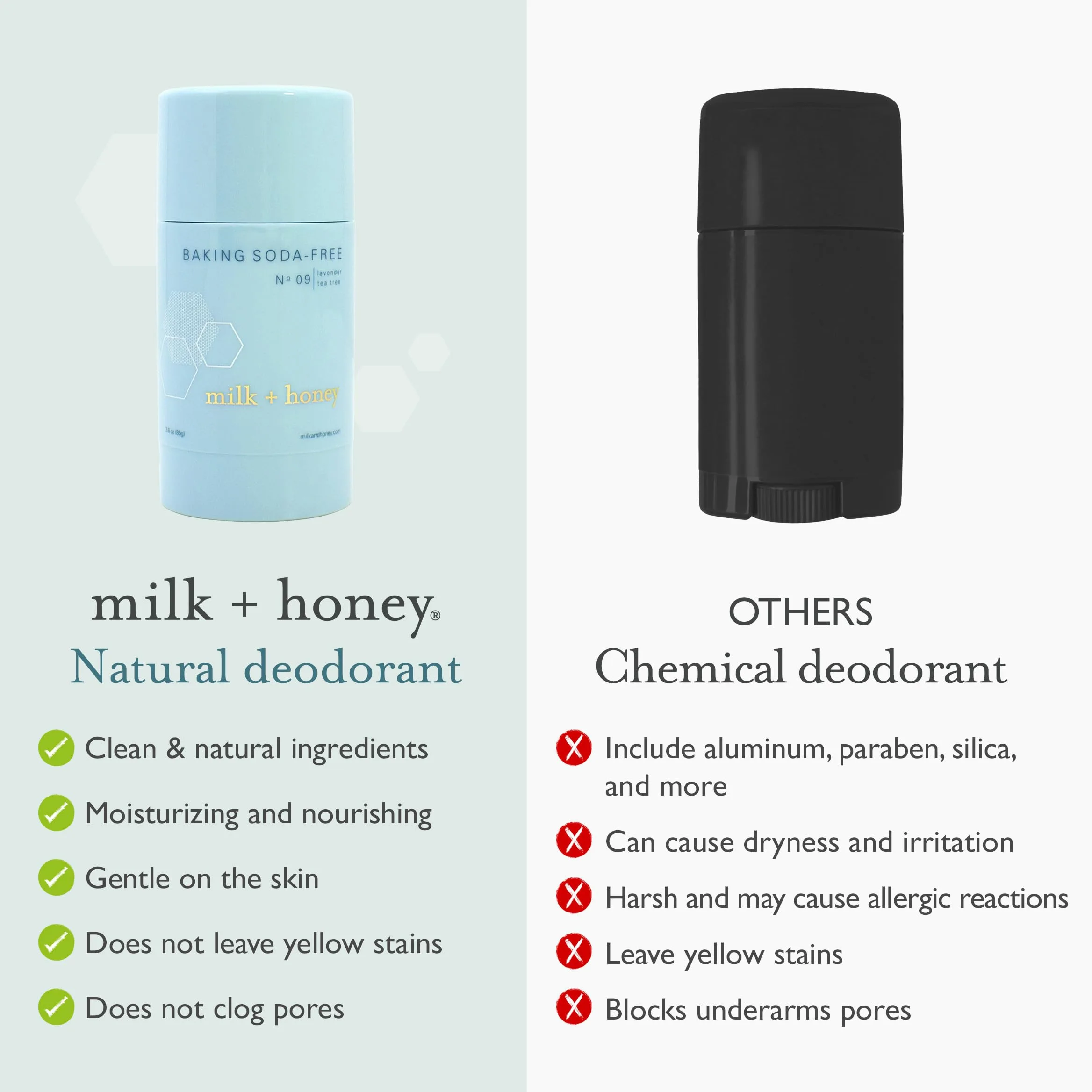 milk + honey Baking Soda Free, Deodorante senza alluminio, n. 09, con lavanda e oli per tè, deodorante naturale per donne e uomini, 3,0 Oz