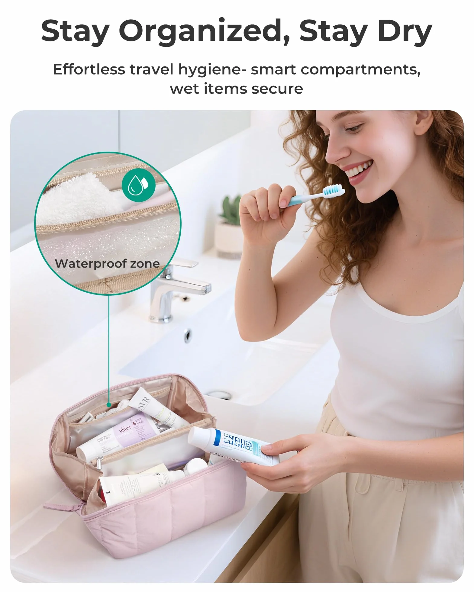 BAGSMART Borsa cosmetica da viaggio organizer piatta nera