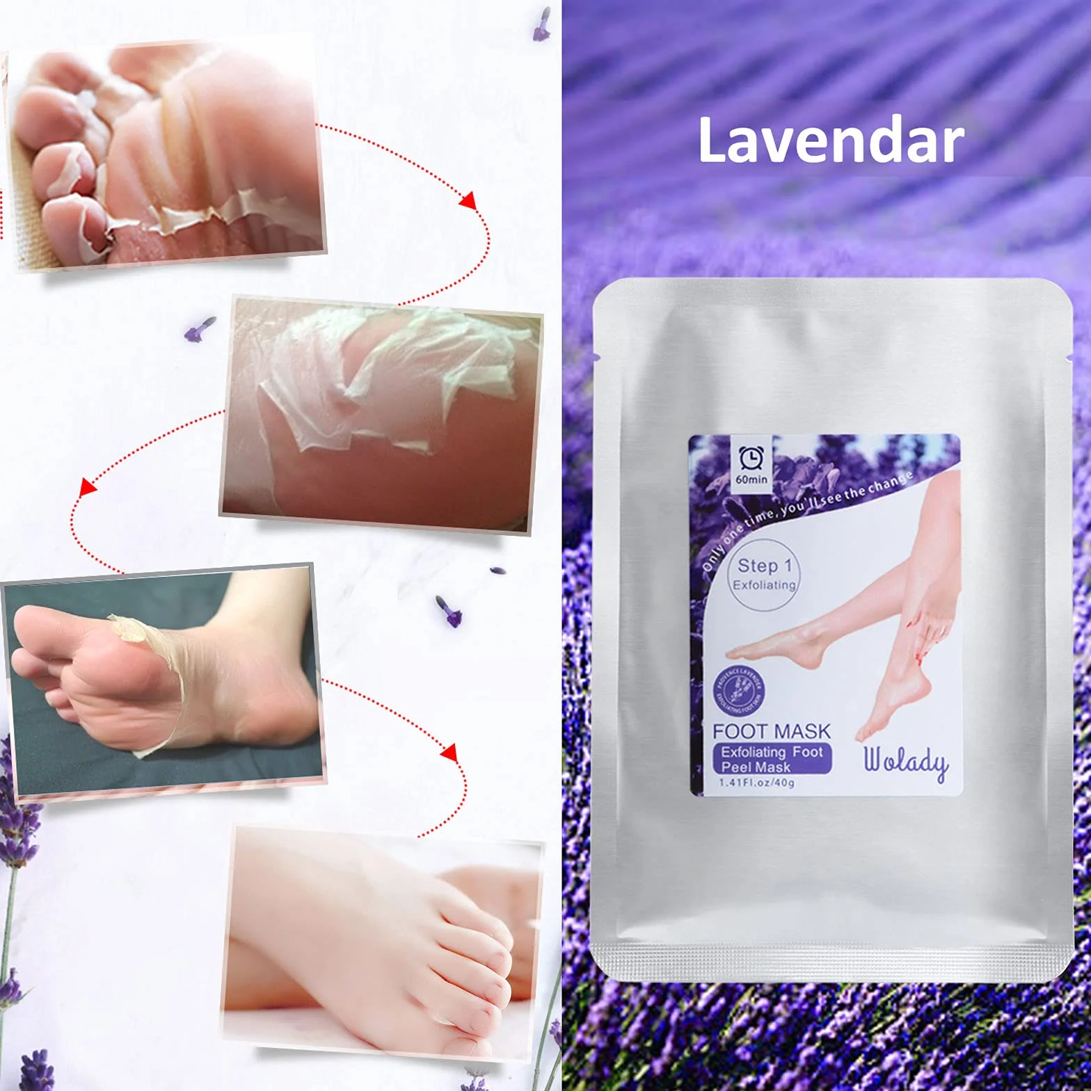 Maschera Piedi Esfoliante,Peeling Piedi Forte,2 Paia 2 Funzioni,Sbiancante Naturale Non Irritante Rimozione Calli Pelle Morta,Odore, Rende Lisci +Bianchi