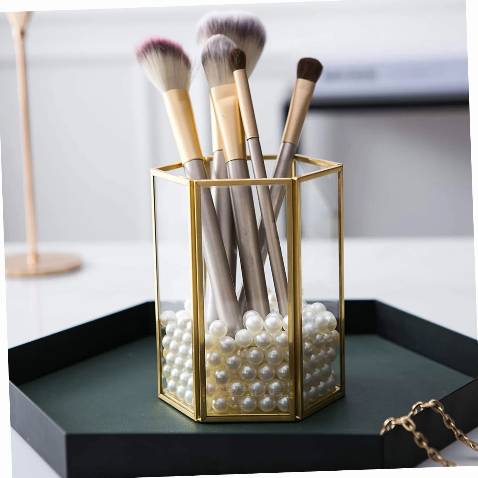 Ipetboom Organizer Trasparente Ampia Capacità Pennelli Trucco per Contenitore Cosmetici in Vetro Resistente, Porta Pennelli e Regalo da Scrivania per Uso Domestico per Donne