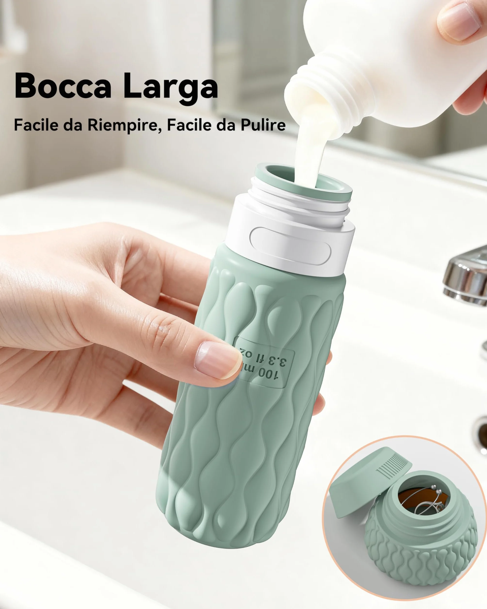 Lericttor Contenitori Viaggio Liquidi 100/50 ml, 8 Pezzi Bottiglie da Viaggio Aereo in Silicone, Set di Flaconi da Viaggio con Borsa da Toilette, Boccette da Viaggio per Shampoo, Lozione, Cosmetici