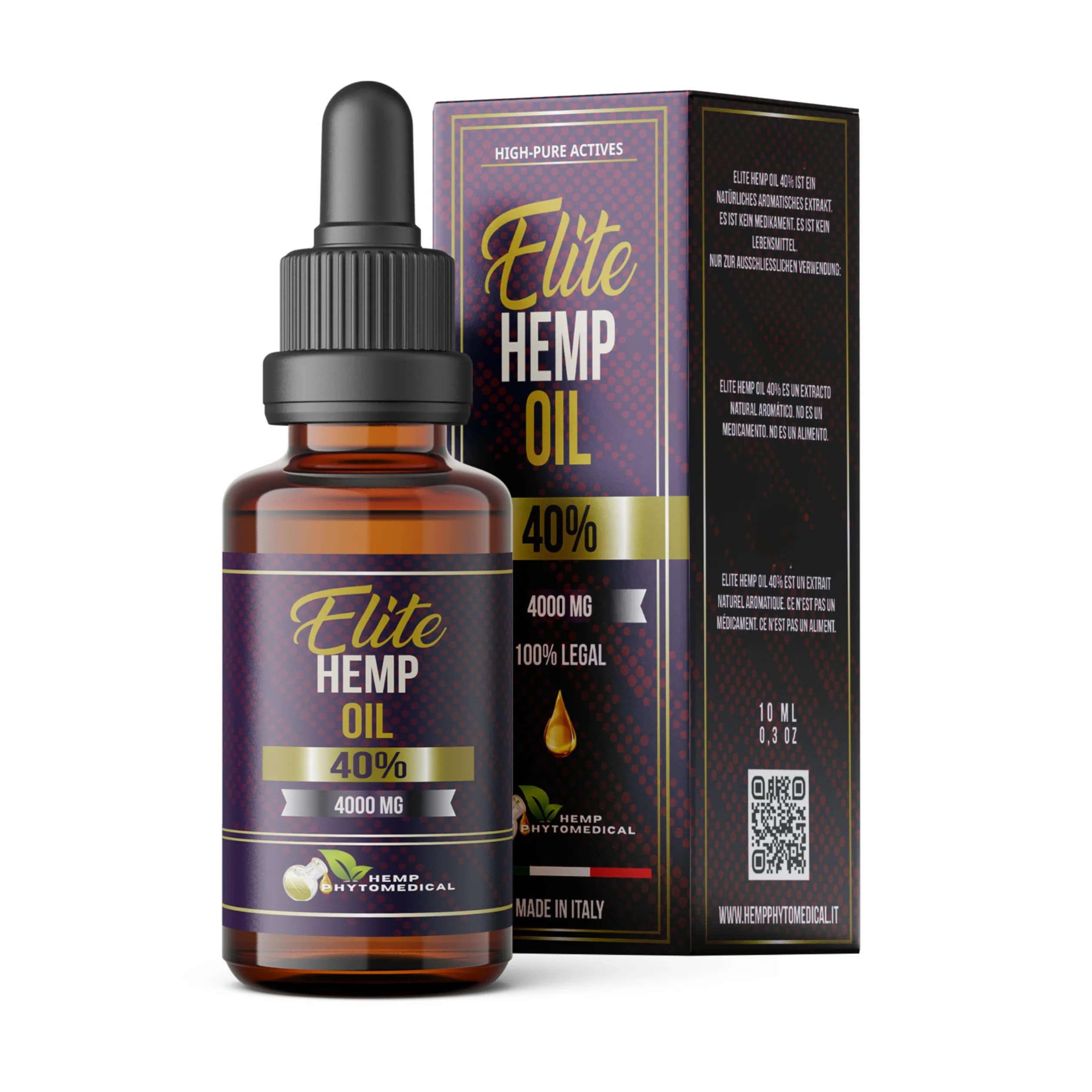HEMP PHYTOMEDICAL Elite Hemp Oil 40%, Olio di Canapa Certificato ad Alta Concentrazione. Super Concentrato per un Benessere Profondo e Intenso
